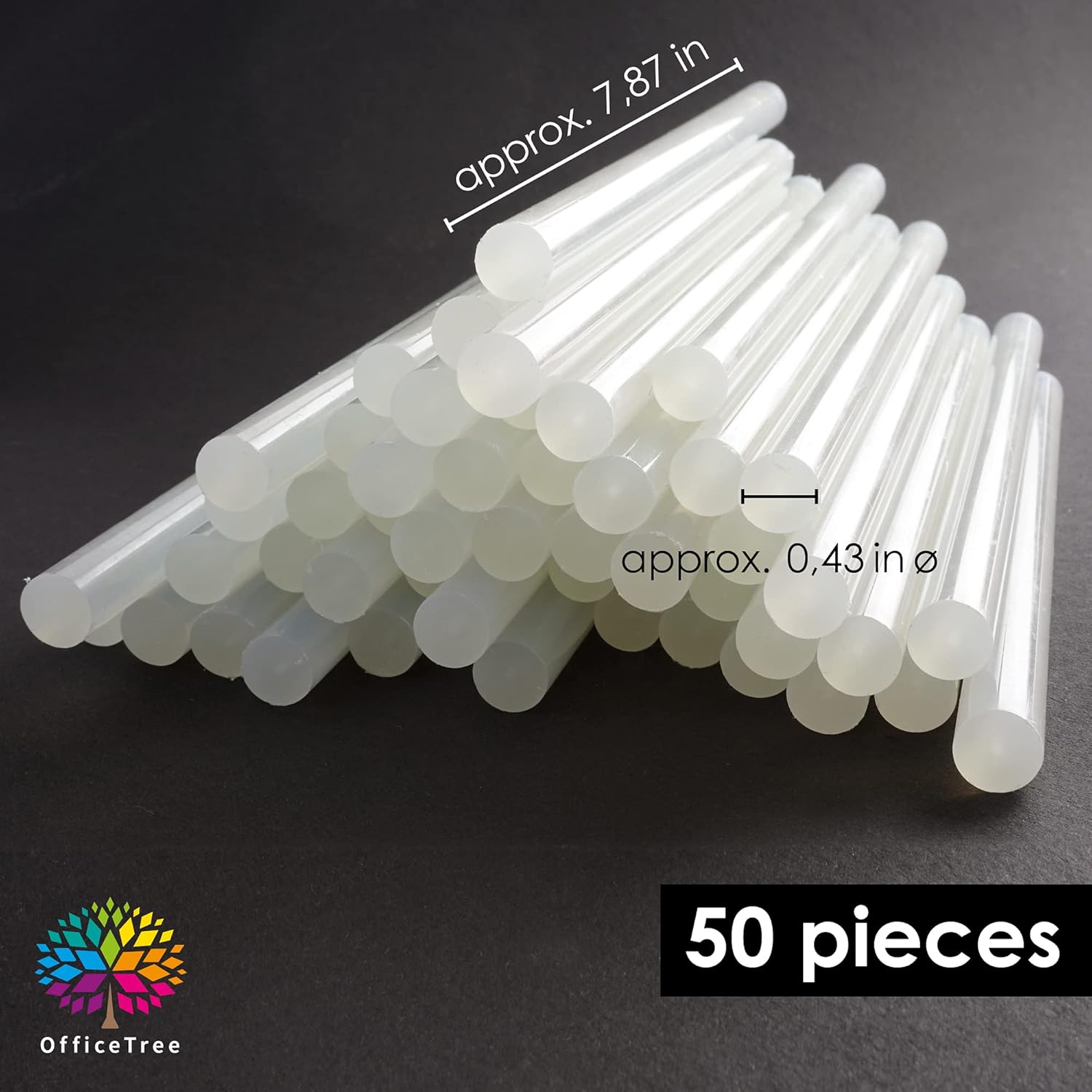 OfficeTree 50 x Hot Glue Sticks - 8“ Long x 0.43“ Diameter - Extra-Powerful Glue Gun Sticks - For Standard Hot Glue Guns - Transparent - Quick-Drying - Gluestick Pack : Arts, Crafts & Sewing