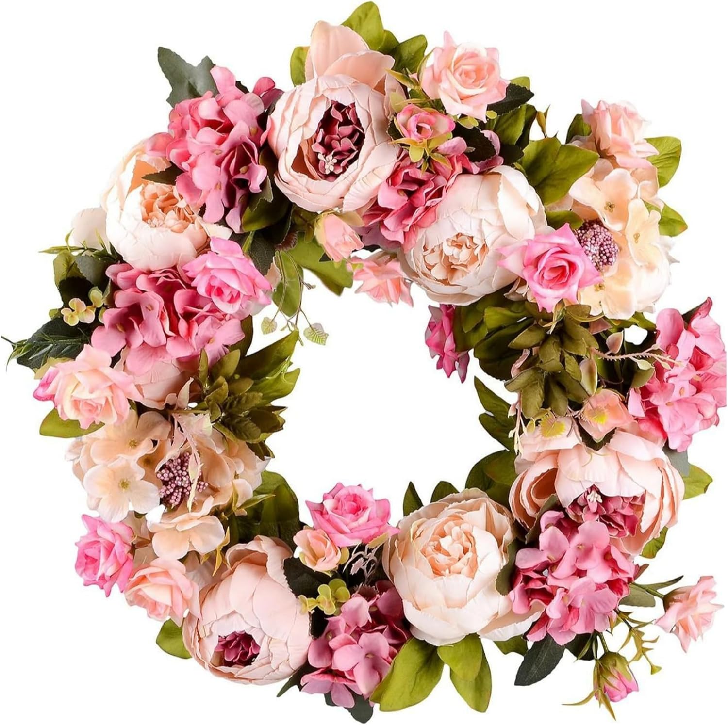 Handmade White Peony Wreath, Silk Floral Artificial Wreath for Front Door, Elegant All Seasons Decor for Home, Weddings, Parties