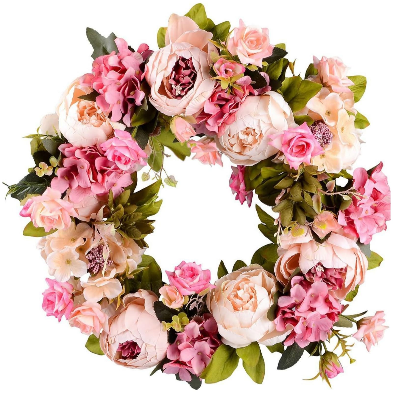 Couronne de pivoines fleurs artificielles blanches décoration mariage et porte d'entrée