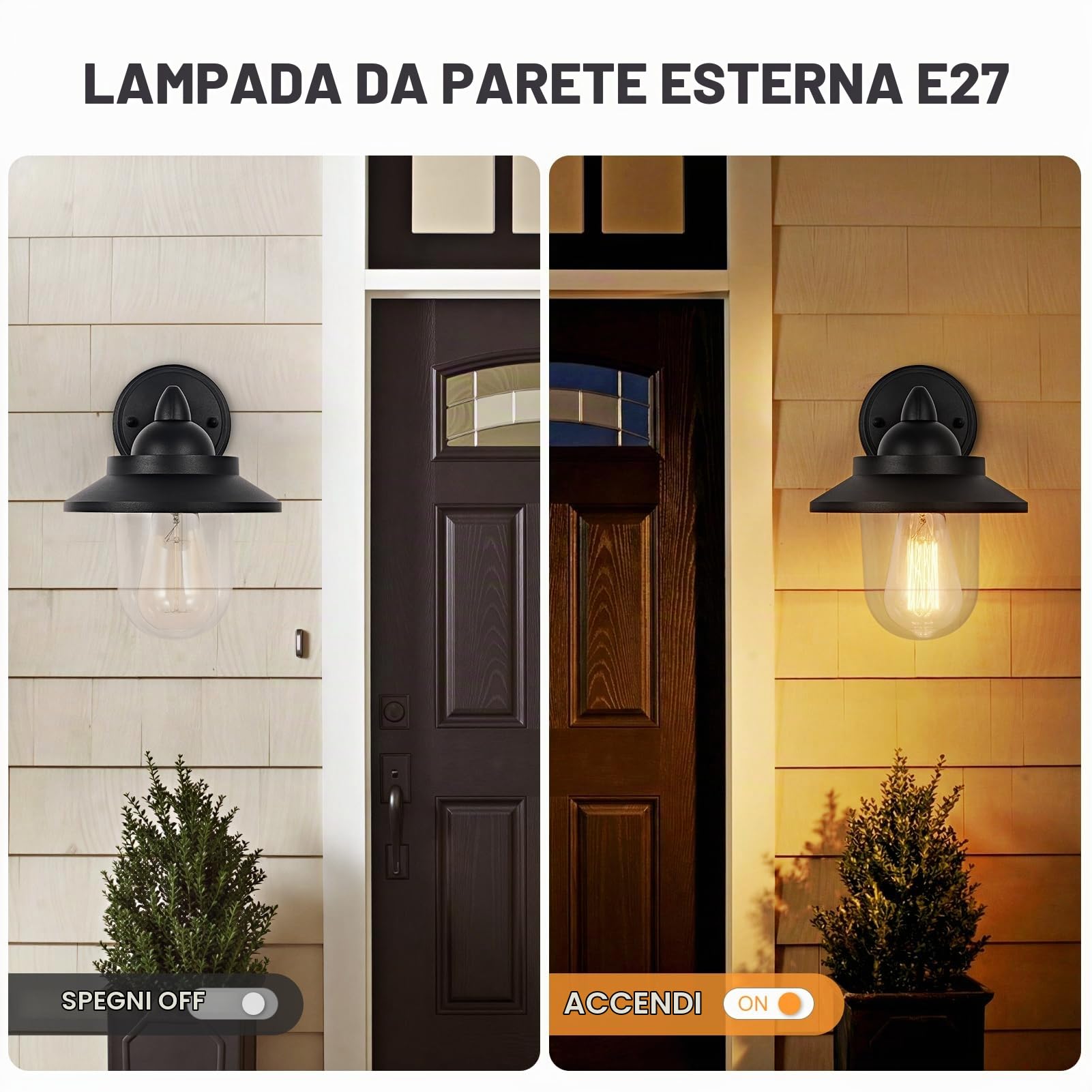 HARPER LIVING applique da esterno, lampada da parete per esterni E27 alimentata a rete con paralume trasparente, IP54 resistente alle intemperie, in alluminio pressofuso, lanterna da esterno retrò