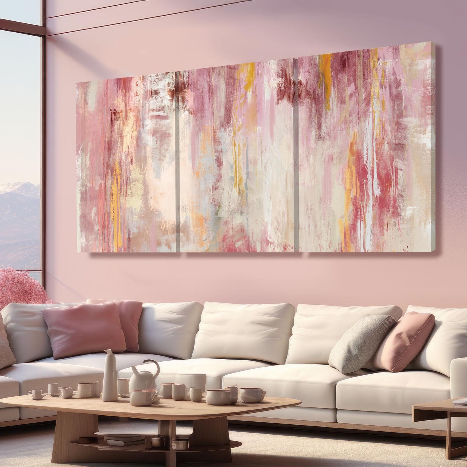 Kureful Large Pink Wall Art Gold Bedroom Decor for Teens Abstract Wall Art for Living Room Canvas Wall Paintings Gold Artwork Pictures for Wall 24"x