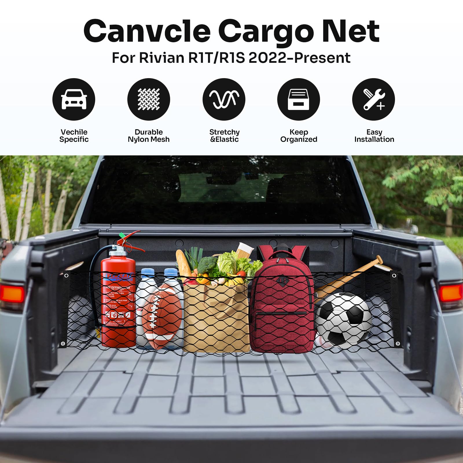 Cargo Net For Rivian R1t Snapklik.com : Canvcle Truck Bed Cargo Net For 2022-2025 2026 Rivian ...