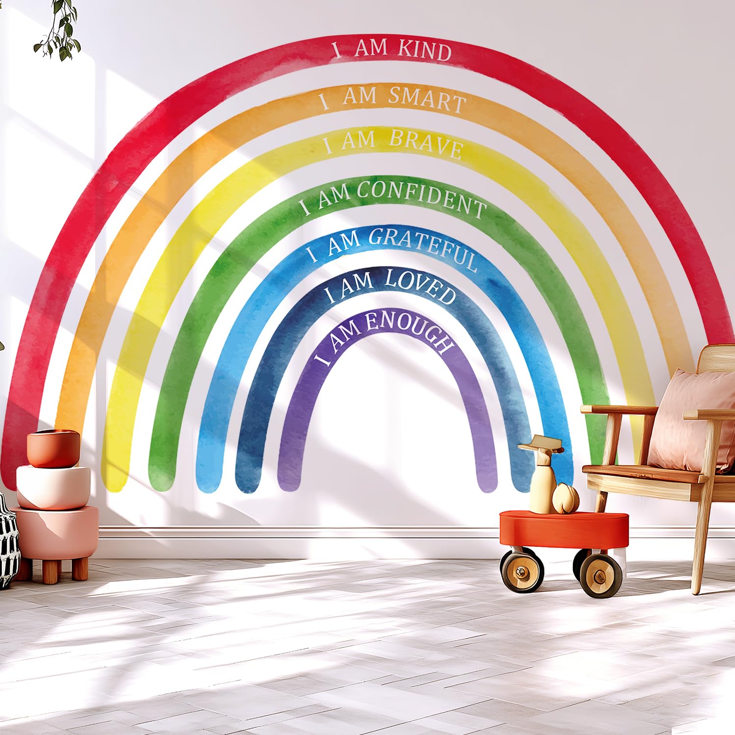 Kingarch Large Colorful Rainbow Wall Decals, Insparational Peel and Stick Fabric Nursery Wall Decor, Removable Home Room Wall Decor Murals Stickers