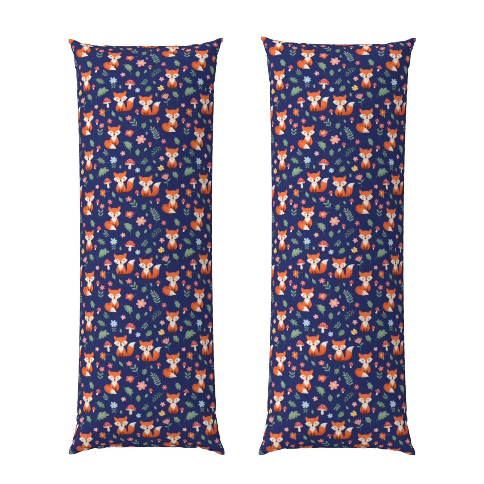 Long Body Pillow Cover 20x60 Fall Leaves Flowers Floral Foxes Blue, Soft Flannel Pillowcase with Zipper, Cozy Cushion Protector for Couch Sofa Bed Sleeping Decoration