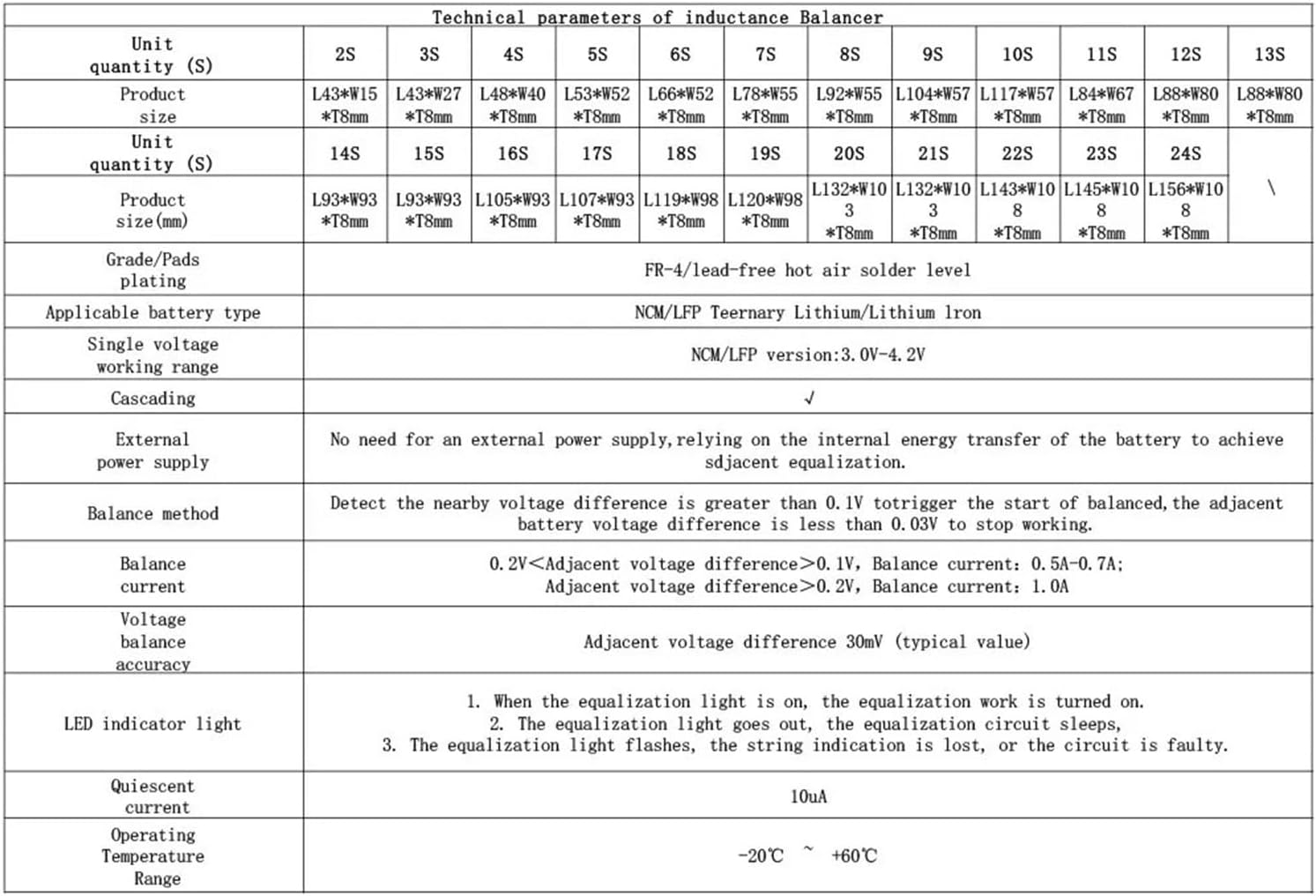 Inductance Equalizer 1.2A Inductive Balance Current of 2S-24S LiFePo4 Li-ion Lithium Battery Balancer Board(15S)
