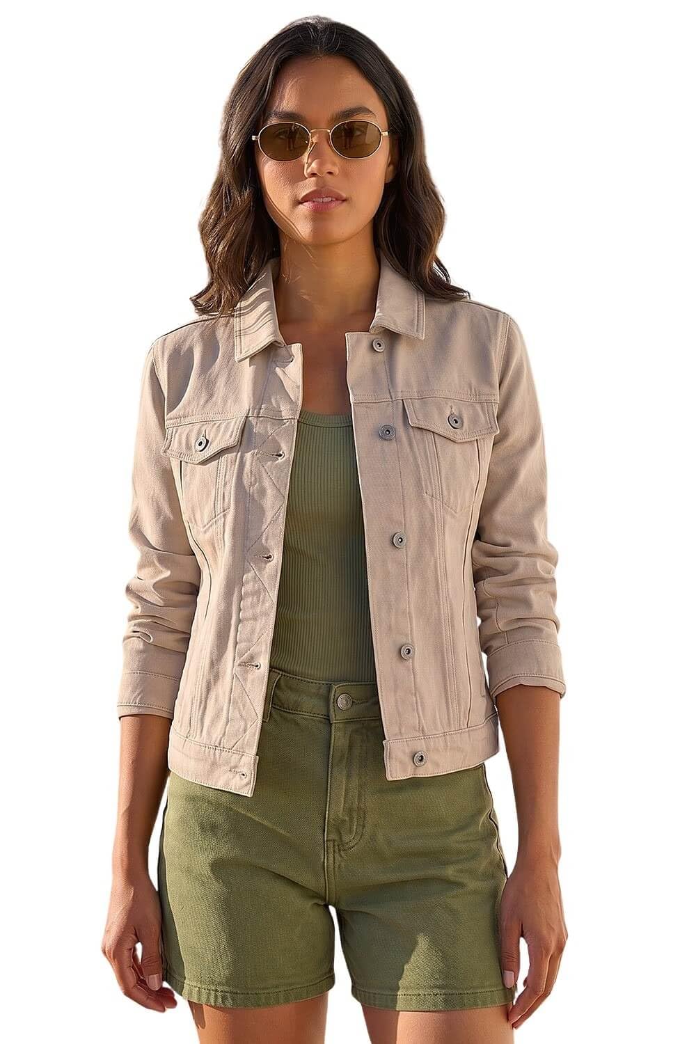 Roman Originals Women's Stone Jean Denim Jacket For Uk 100% Cotton Summer Casual Stretch Crop Smart Utility Trucker Biker Fitted Vintage Wash Faded Classic Work Twill - Size 20