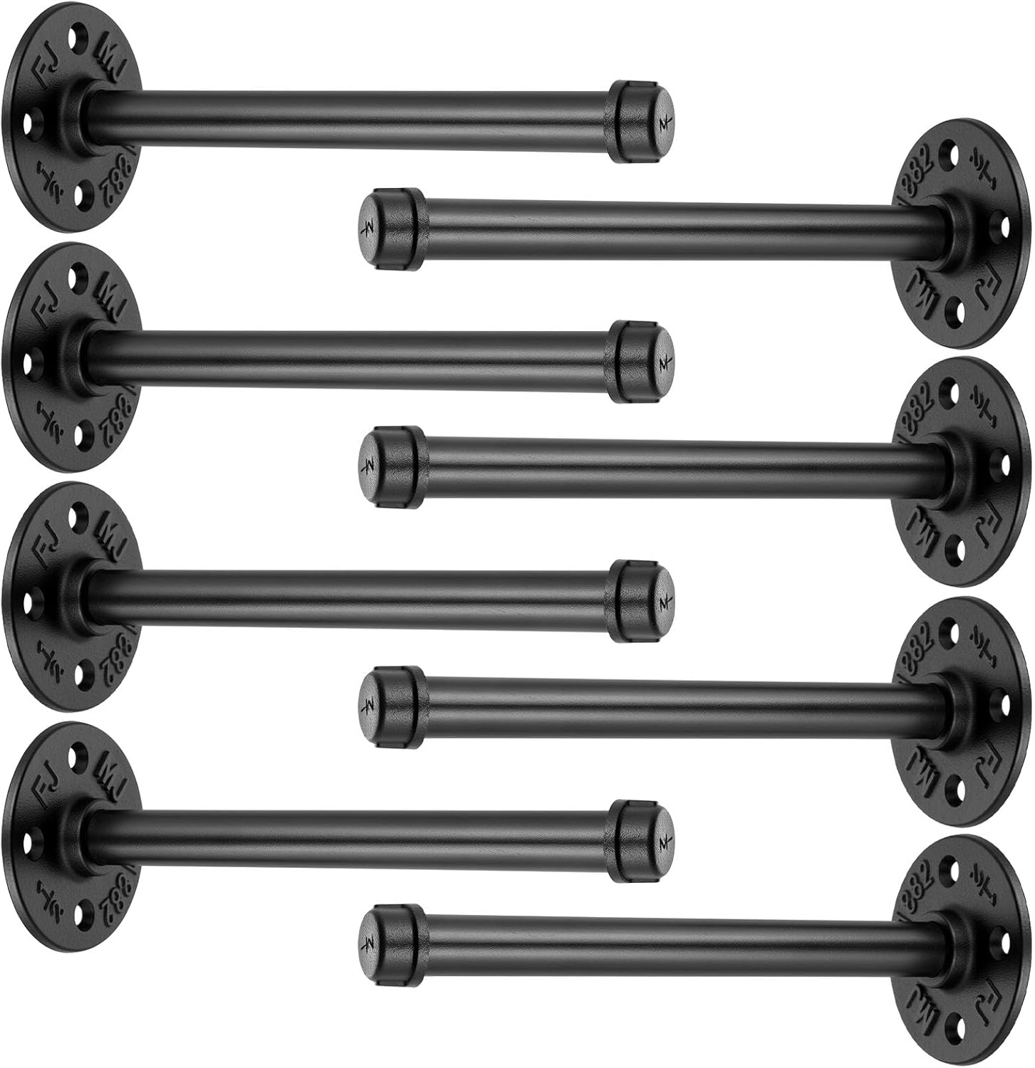 MUZIK 8 Inch Pipe Shelf Brackets 8 Pack, 1/2 Inch Industrial Black Iron Floating Shelf Brackets, Heavy Duty Wall Mounted DIY Shelving Brackets with Hardware for Kitchen, Closet, Rustic Wood Shelves