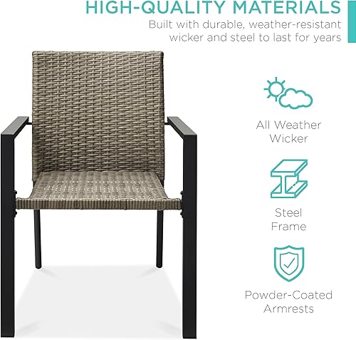Miniatura 3 de Best Choice Products Juego de 2 sillas de comedor apilables de mimbre para exteriores para todo tipo de clima, con reposabrazos, marco de acero para