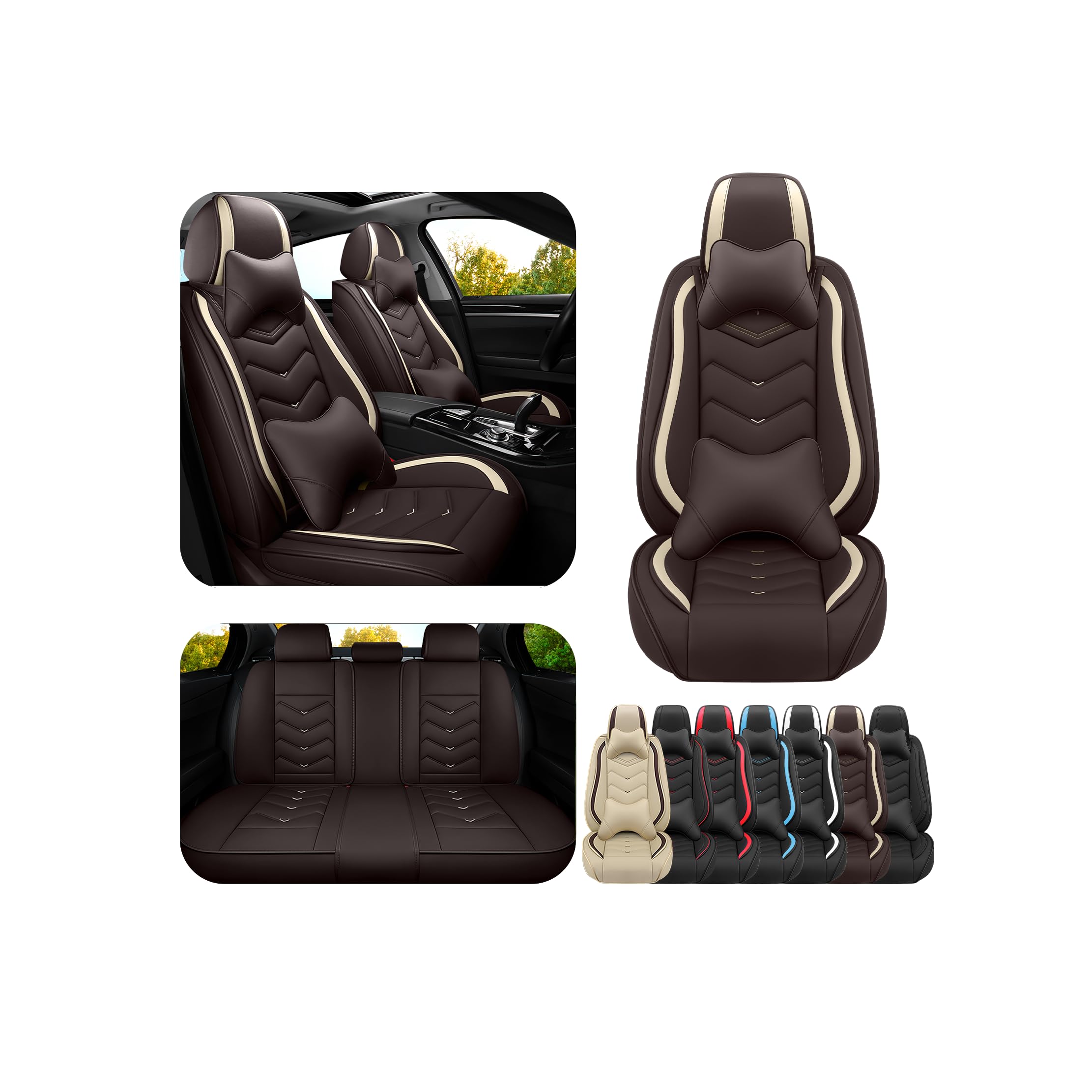 Car Seat Covers for Honda Accord 2000-2025, Premium Nappa Leather Car Seat Cover, Stylish Sport Seat Covers， Automobile Seat Cover Sets.(Luxury 5 Seats/Coffee Color)