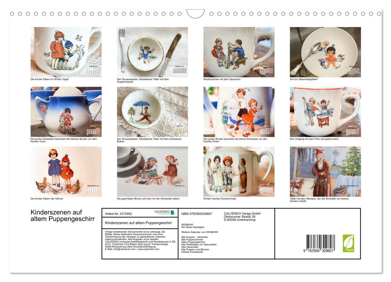 CALVENDO - Kinderszenen auf altem Puppengeschirr (Wandkalender 2027 DIN A3 quer), Monatskalender: Die auf antikes Porzellan gemalten Kinderbilder zeigen den Ideenreichtum und die beeindruckende Genaui