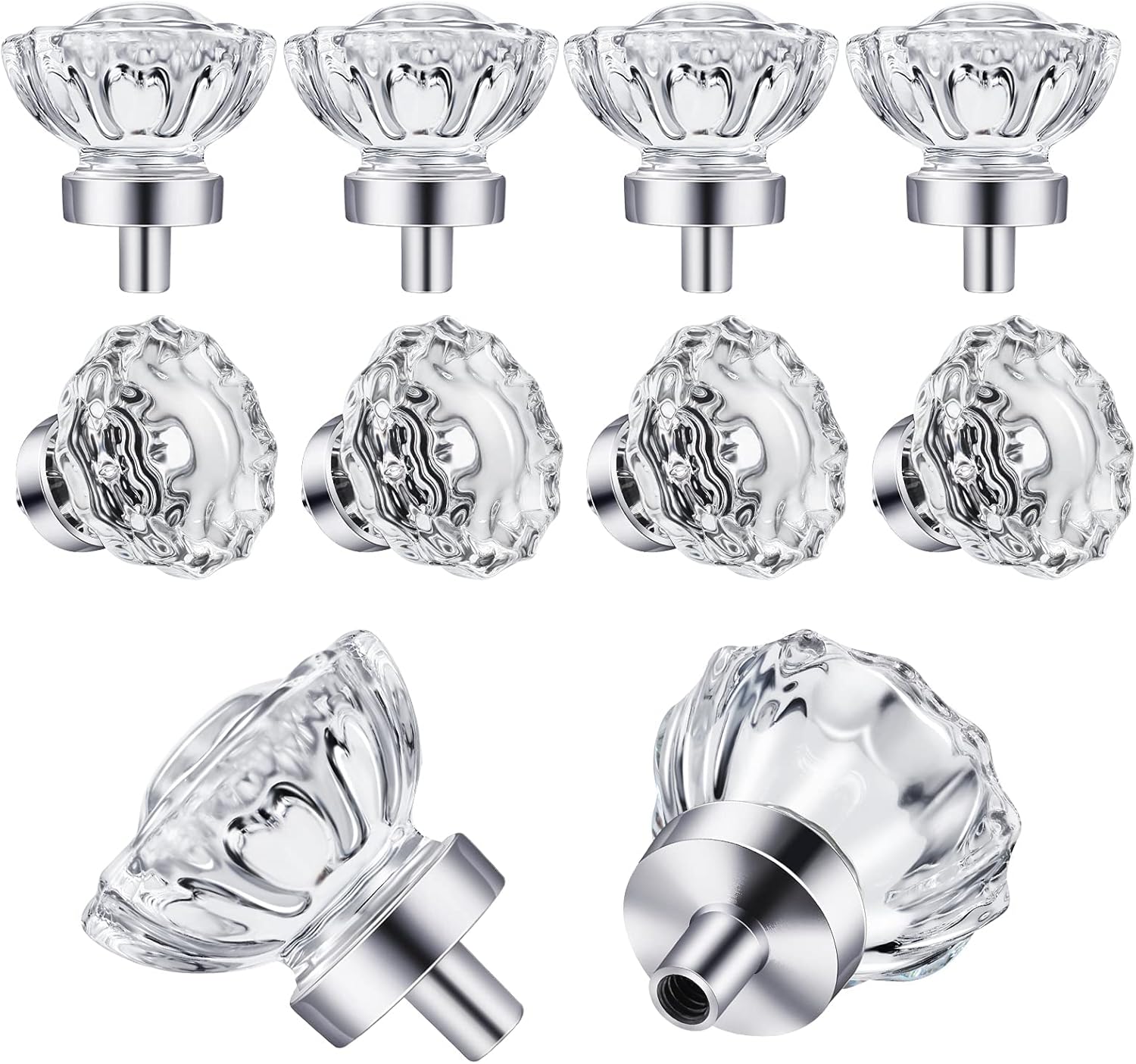 SHINY HANDLES 8 Pack Polished Chrome konbs, Glass Knobs