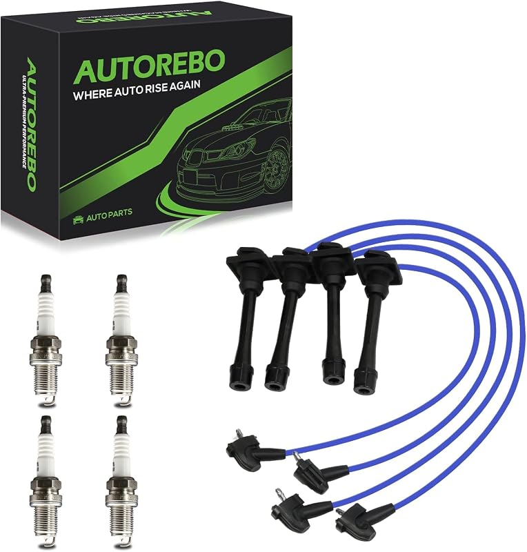 Kit de cabos de ignição e velas de irídio AUTOREBO para Geo Prizm, Toyota Corolla e Celica – 4 velas e 4 cabos
