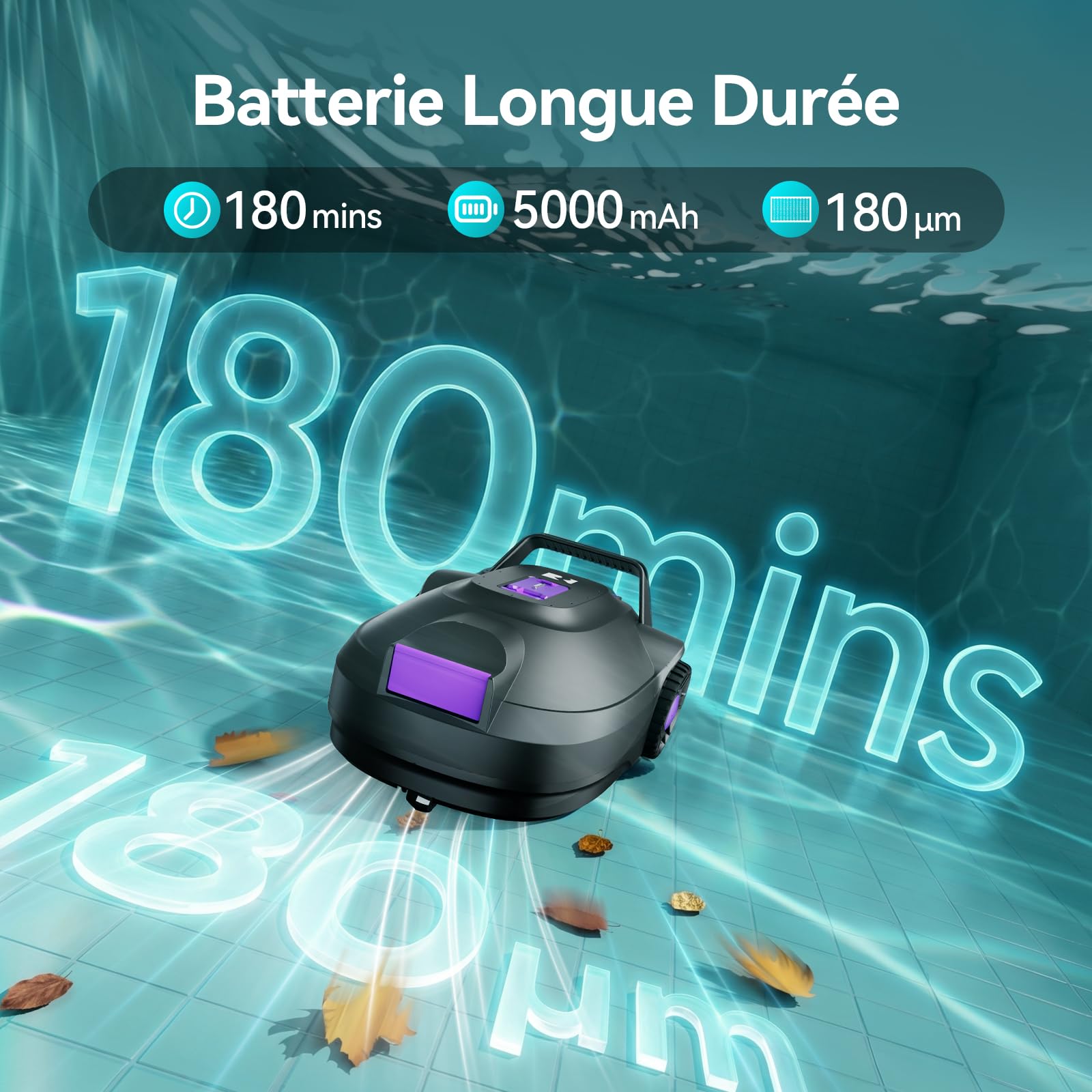 Redkey S200 Robot Piscine sans Fil, Aspirateur Piscine avec 180 Min de Nettoyage, Moteurs Doubles, Double Puissance d'Aspiration, Stationnement Automatique, Robot de Piscine Hors-Sol Jusqu’à 100 m²