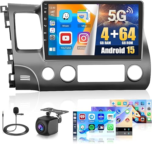 Miniatura 9 de Radio de repuesto para Honda Civic 2006-2011 Android 11 estéreo de coche (2G RAM 32ROM) con Apple CarPlay Android Auto, pantalla táctil de 10.1