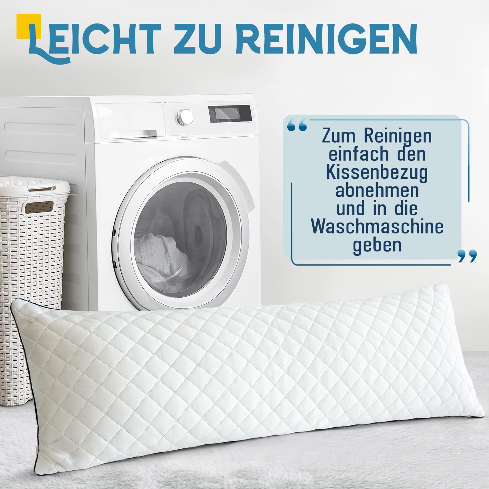 Body Pillow for Adults, Full Body Pilllow for Sleeping, Bolster Side Sleeper Pillow with Cover (Weiß-Memory Foam, 160 x 50 cm)