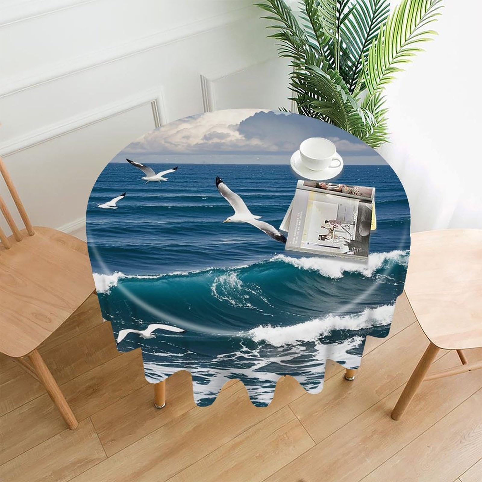LZQPOEAS The Deep Blue Sea Tablecloth Decorative Round Table Cloth Wrinkle Resistant Round Tablecloth Washable Circle Table Cover for Kitchen Dining Party Wedding Camping 60 Inch