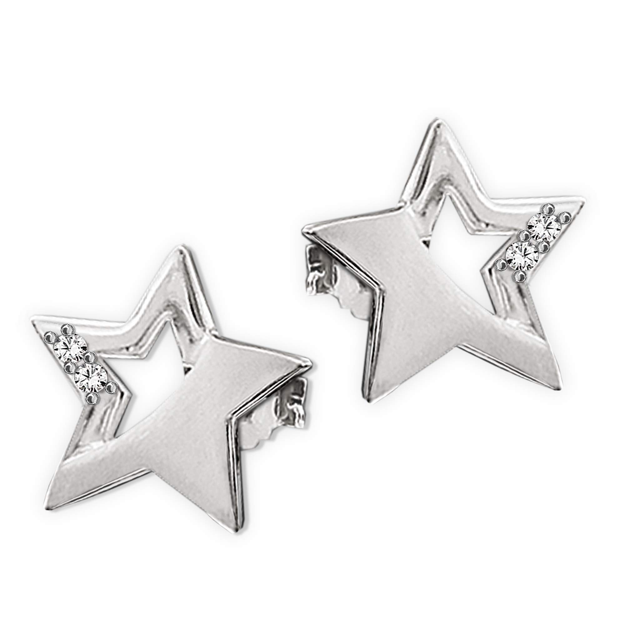 CLEVER SCHMUCK Set für Damen Ohrstecker Stern 9 mm matt glänzend mit Zirkonias weiß, passender Anhänger 15 mm & Kette Singapur 45 cm 925 Sterling Silber im Etui anthrazit
