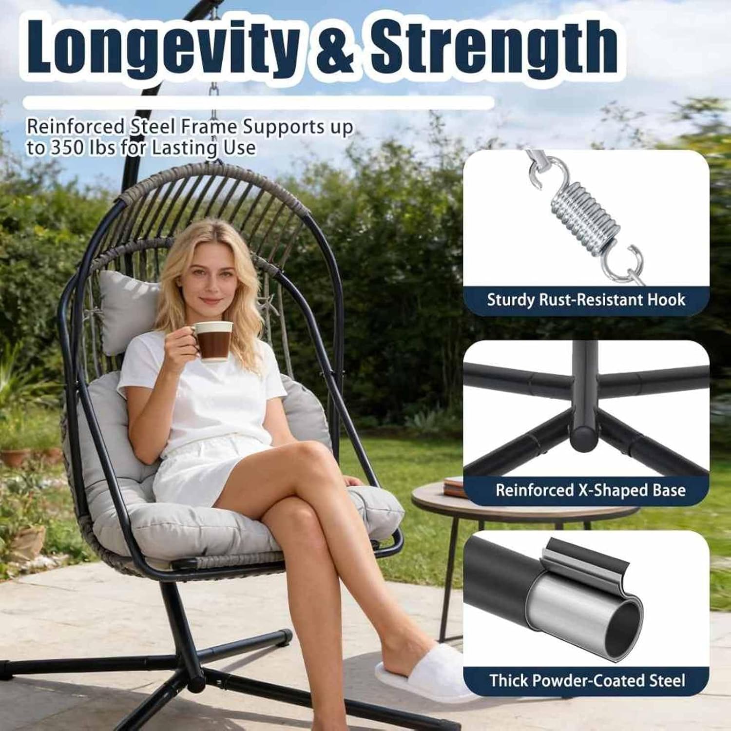 Chair for Bedroom, Lounge Furniture Balcony Chairs Breathable and Washable Cushion Cover Indoor Lounge, Porch, Lawn