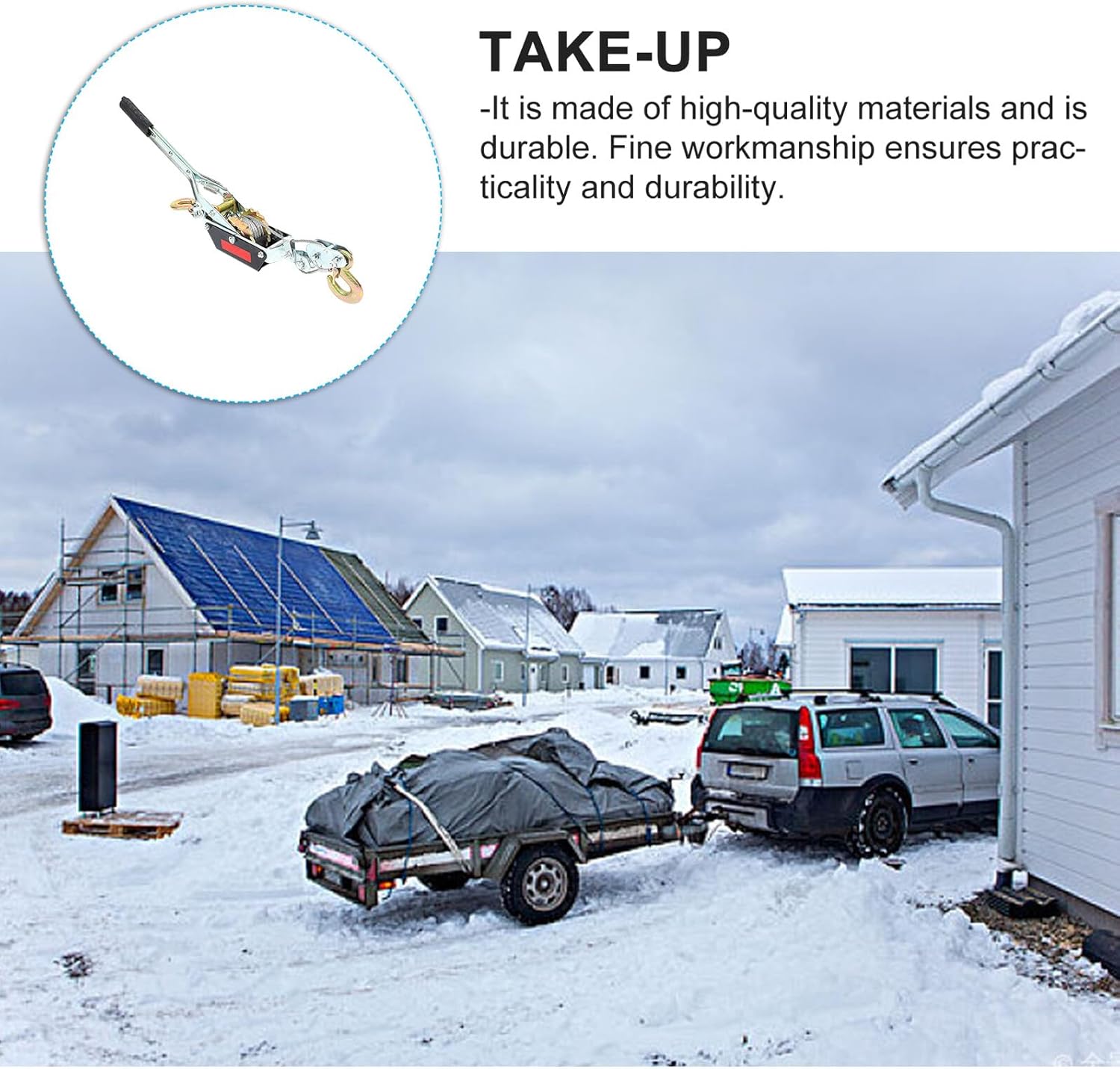 Portable 2 Ton Ratchet Wire Rope Puller with Dual Hooks, 2m Steel Cable Manual Power Puller for Boat Trailers, Wire Cable Tensioner Suitable for Industrial Pulling and Lifting