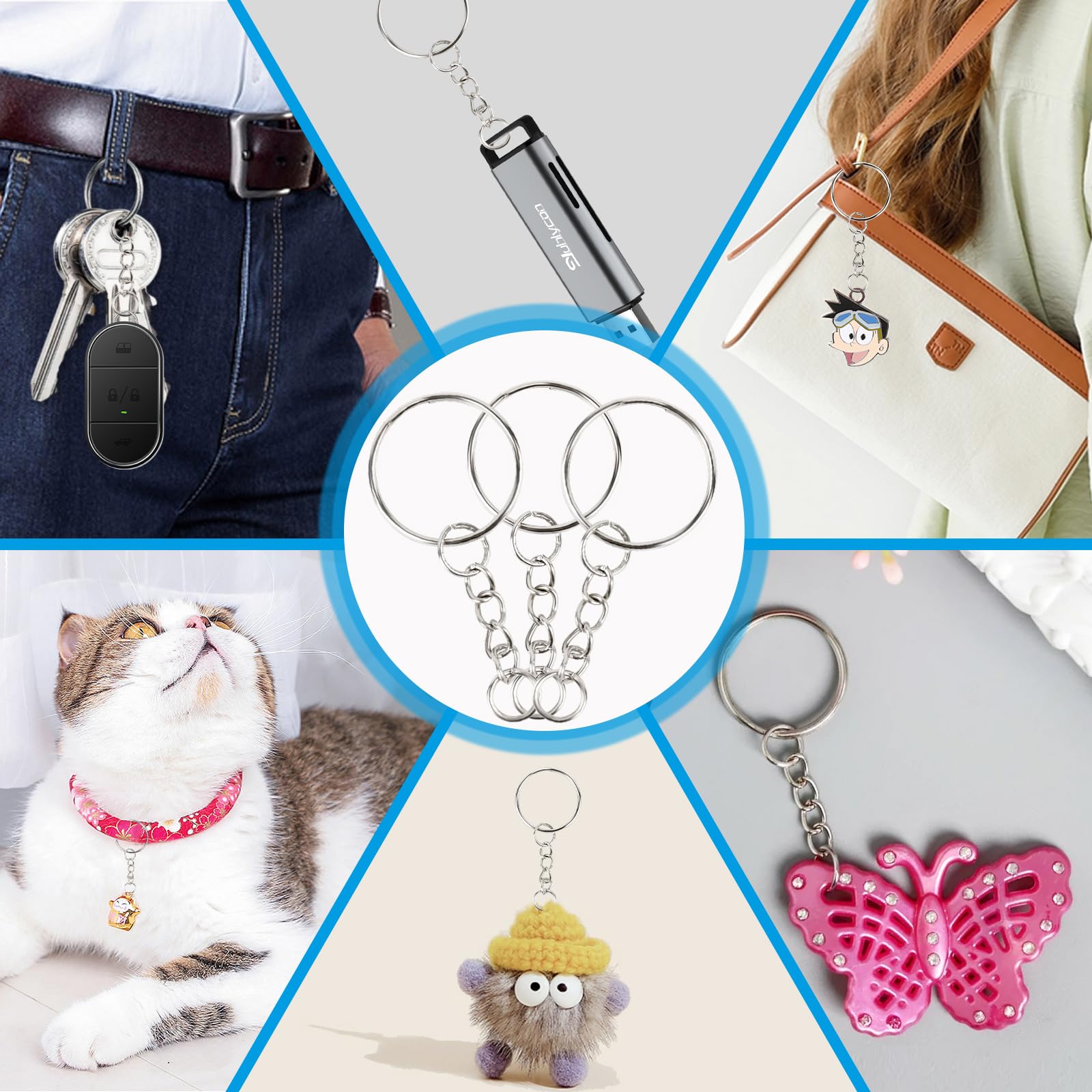 100 Anelli Portachiavi Con Catena - Argento, 25mm Per Fai Da Te E Gioielli - Foto 10