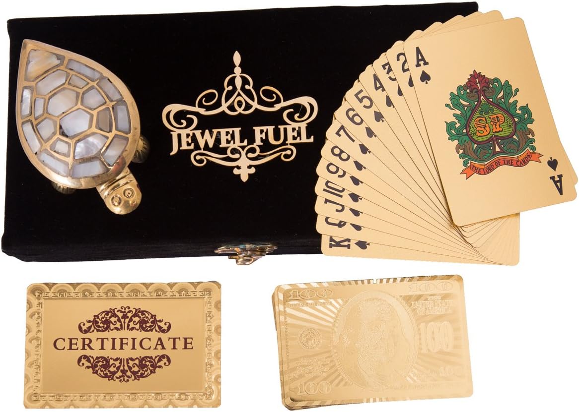 JEWEL FUEL 24K Gold Playing Cards and Feng Shui Tortoise Gift Set