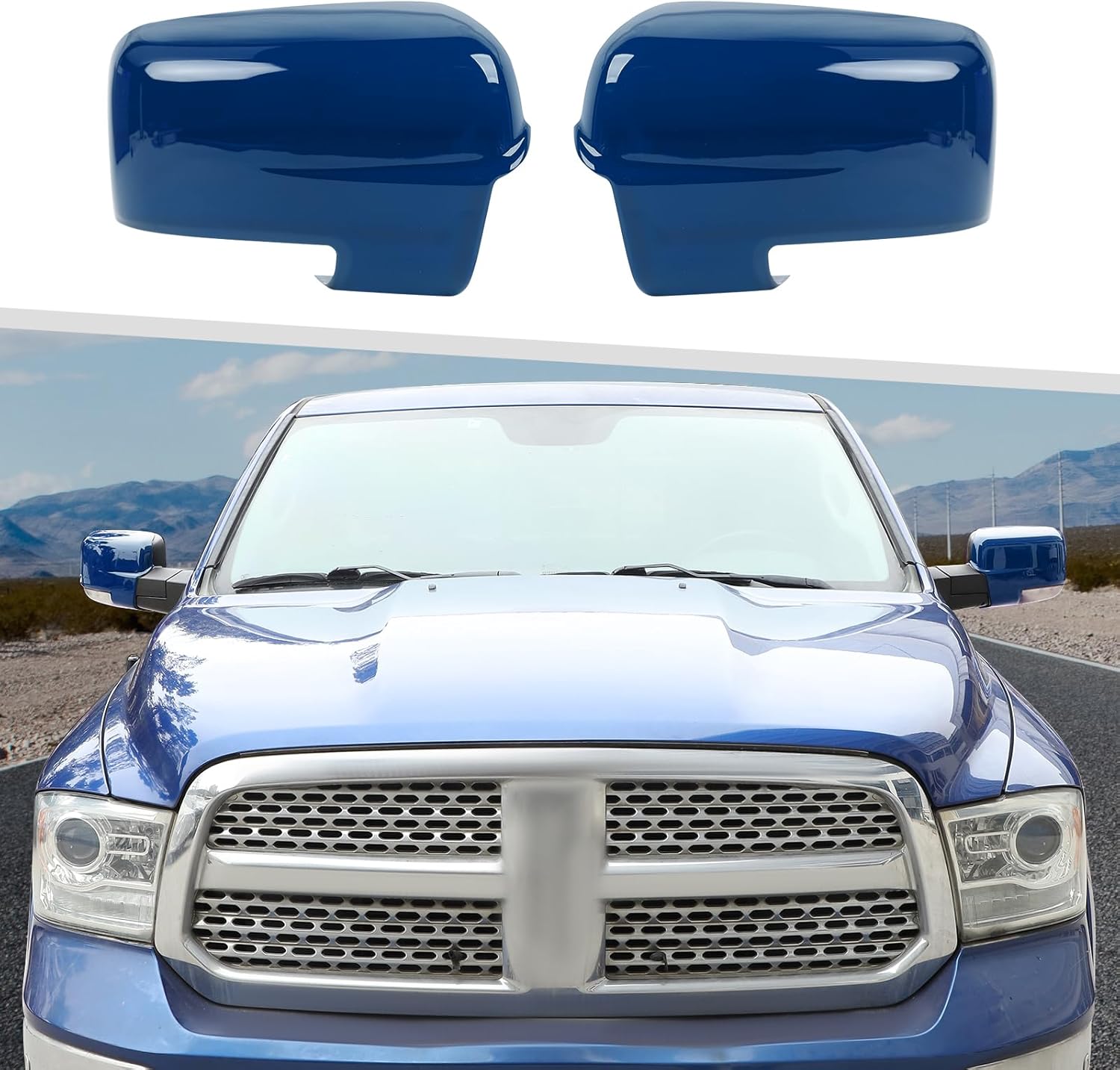 Jimen Fit for Dodge Ram 2011-2017, 2PCS Driver Side & Passenger Side Mirror Cover Caps (Blue)