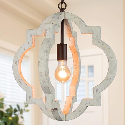 KSANA Candelabros de granja para comedores, lámpara de orbe de madera para isla de cocina, sala de estar, dormitorio, vestíbulo, 16 pulgadas de