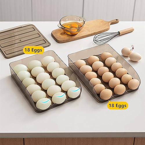Miniatura 5 de Soporte para huevos con capacidad de 36 rejillas para refrigerador, estante de almacenamiento automático de huevos, bandeja apilable de 2 capas para