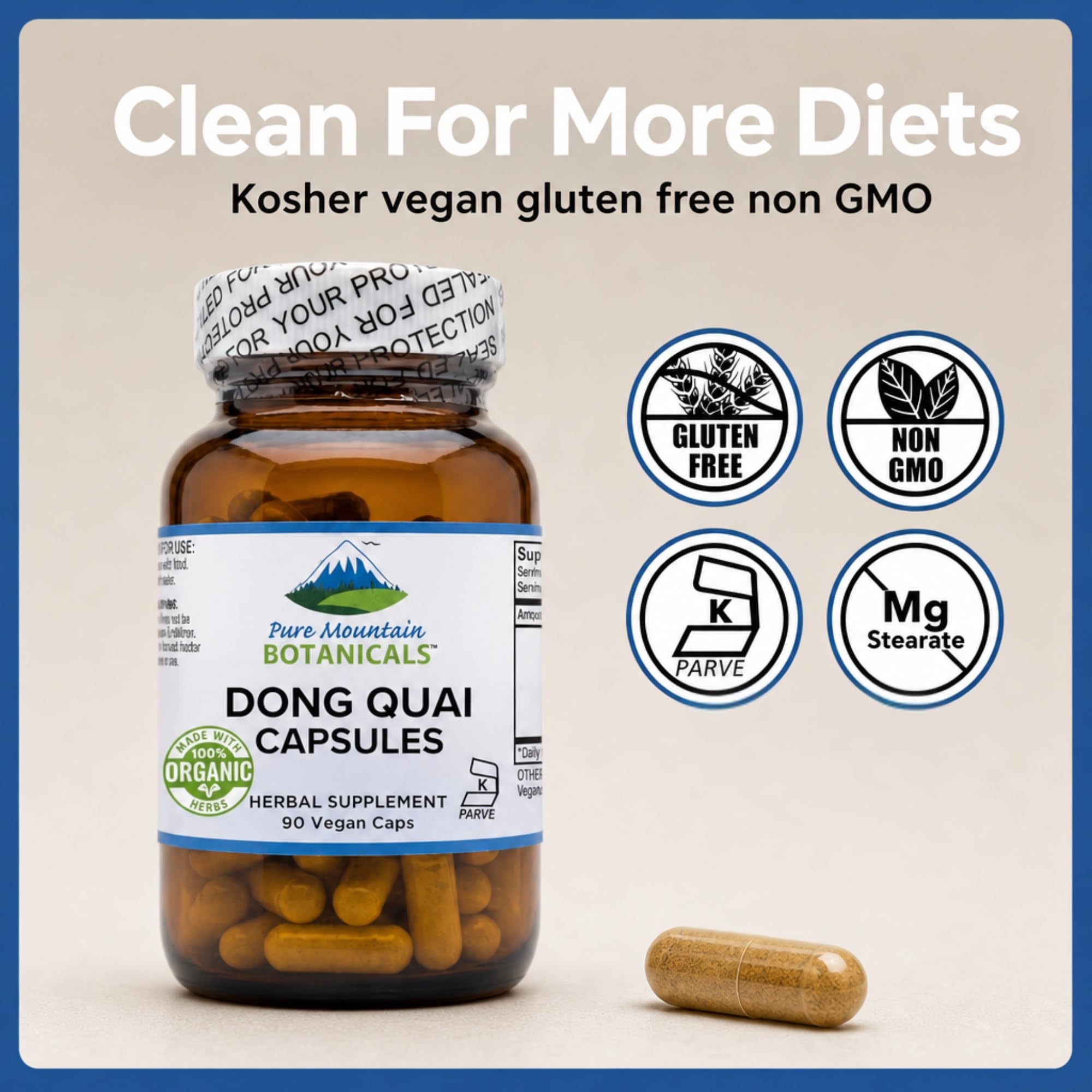 Pure Mountain Botanicals Dong Quai Capsules - 90 Kosher Vegan Caps with 500mg Organic Dong Quai Root Supplement for Women - Dang GUI Herb - Non-GMO Gluten-Free — Amazon image 7