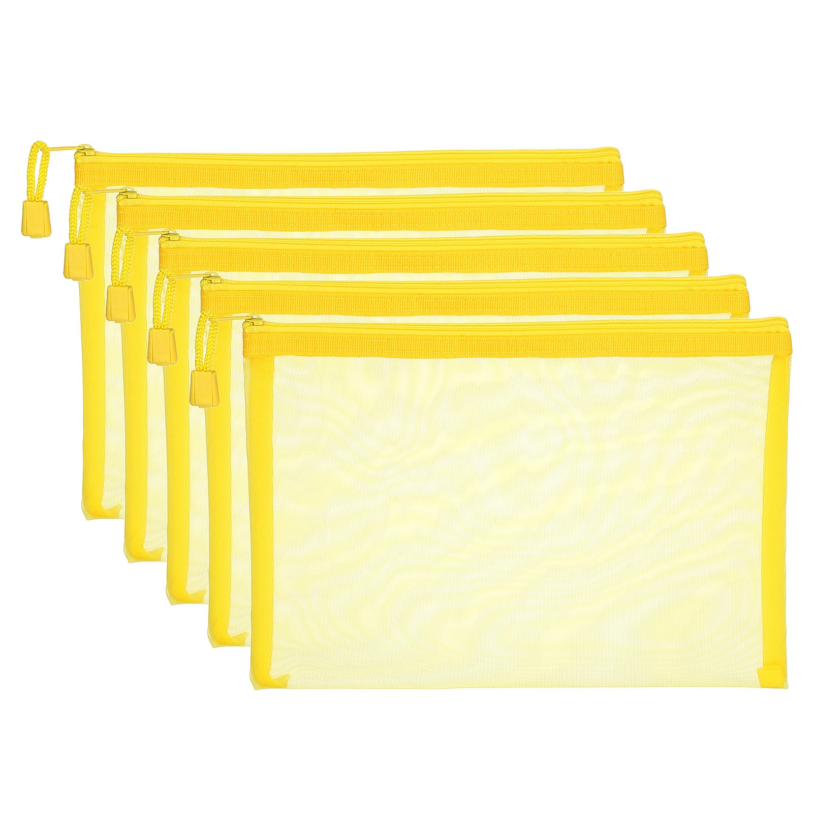 PATIKIL A5 Mesh Zipper Pouch Bags, 5 PCS Mesh Bags with Zipper Plastic Storage Pocket for Organizing File Beads Office Home Supplies, 18x25cm, Yellow