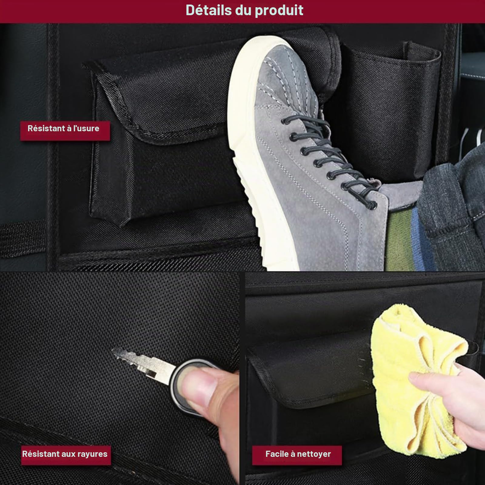 Lot de 2 organiseurs de siège de voiture, protections de siège arrière avec table de salle à manger pliable et centre de rangement en maille – Organiseur de siège arrière multi-poches pour jouets