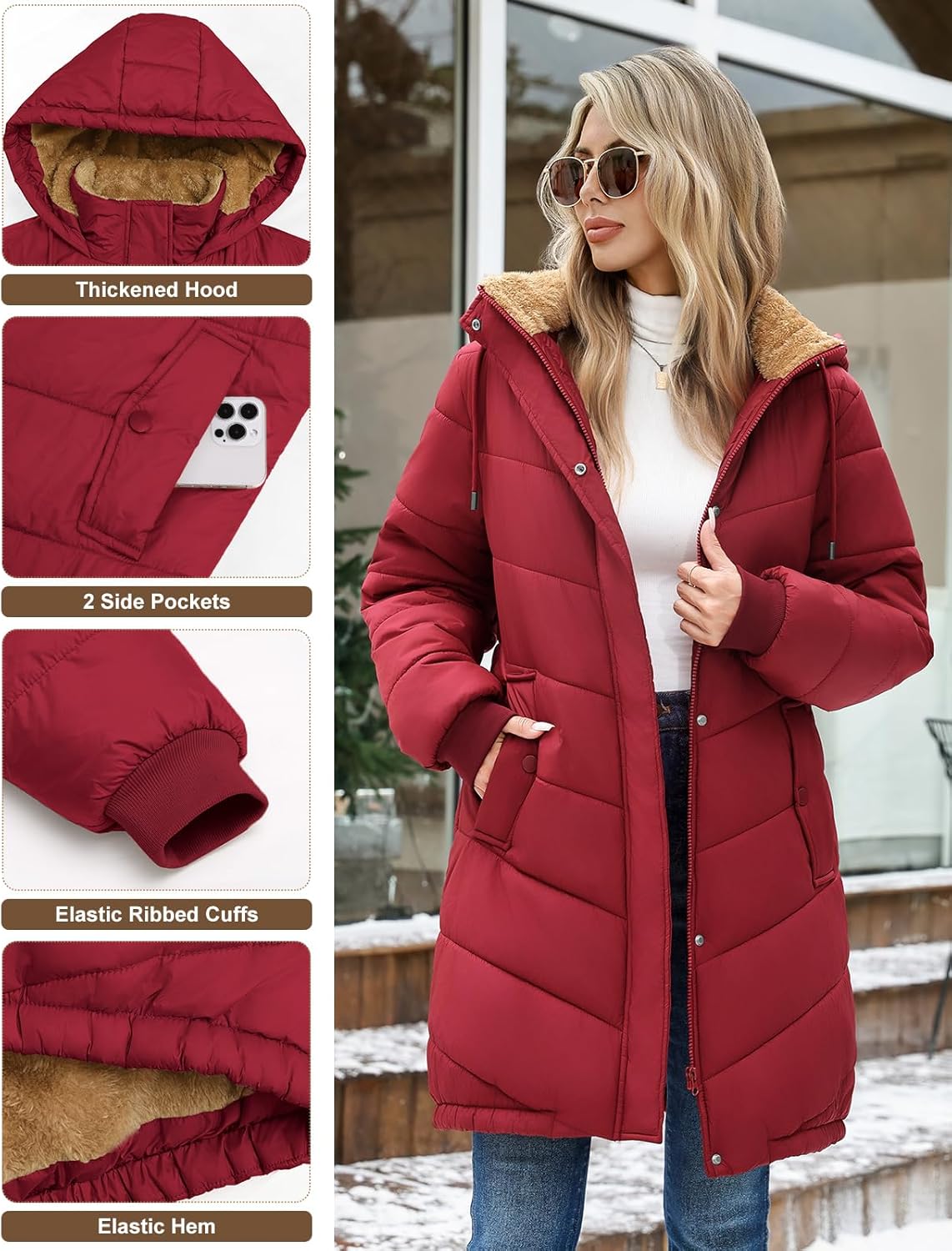 Yusongirl Long Winter Coats for Women Slightly Fitted Mid‑Length Design Keeps You Warm for Commuting & Skiing - Image 4