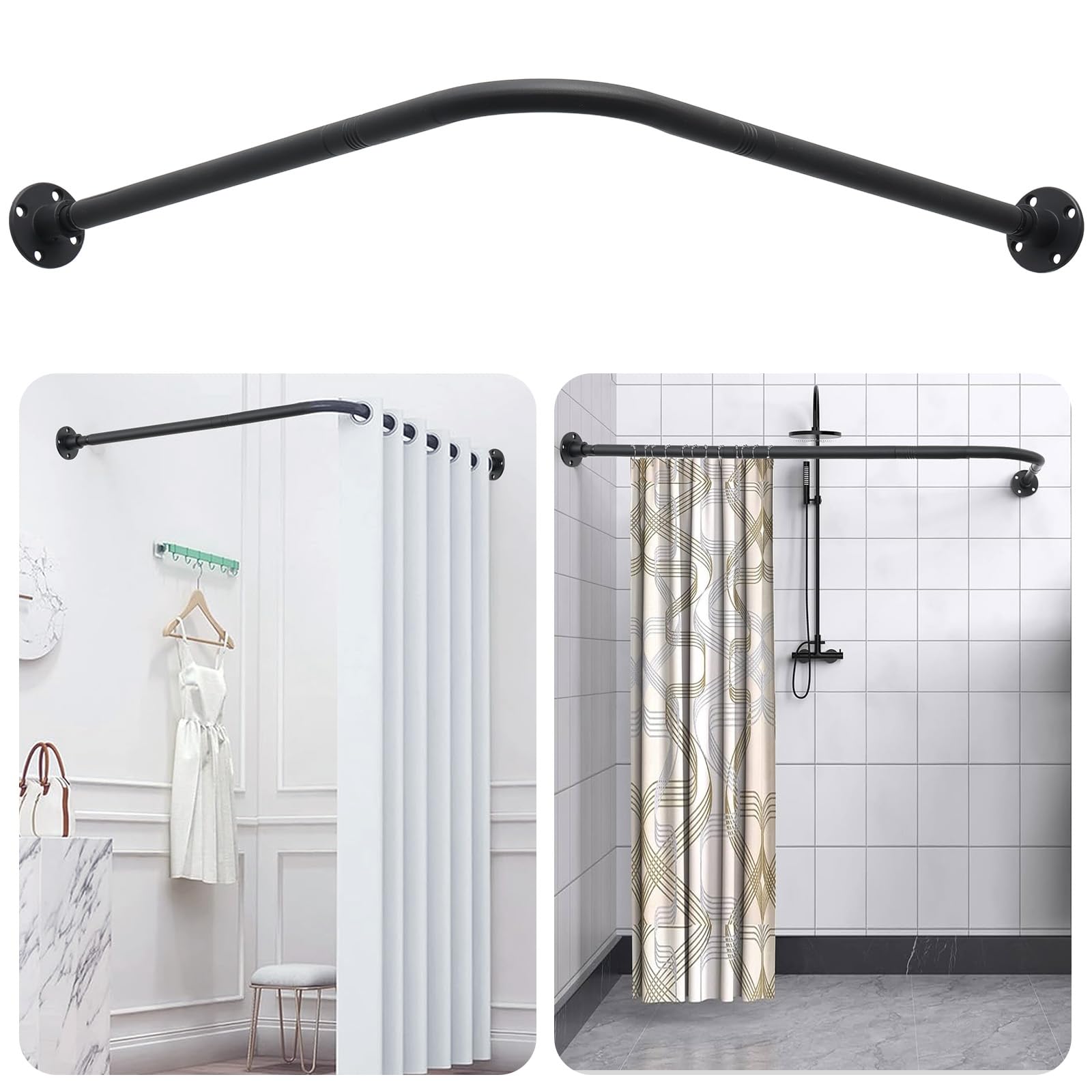 L-vormige douchegordijnstang met schroefbevestiging, verstelbare vierkante gordijnroede, kaststang (23,6-49 x 90 x 49), 90 graden douchestangen voor badkamer, badkuip, kledingwinkel, kleedkamers