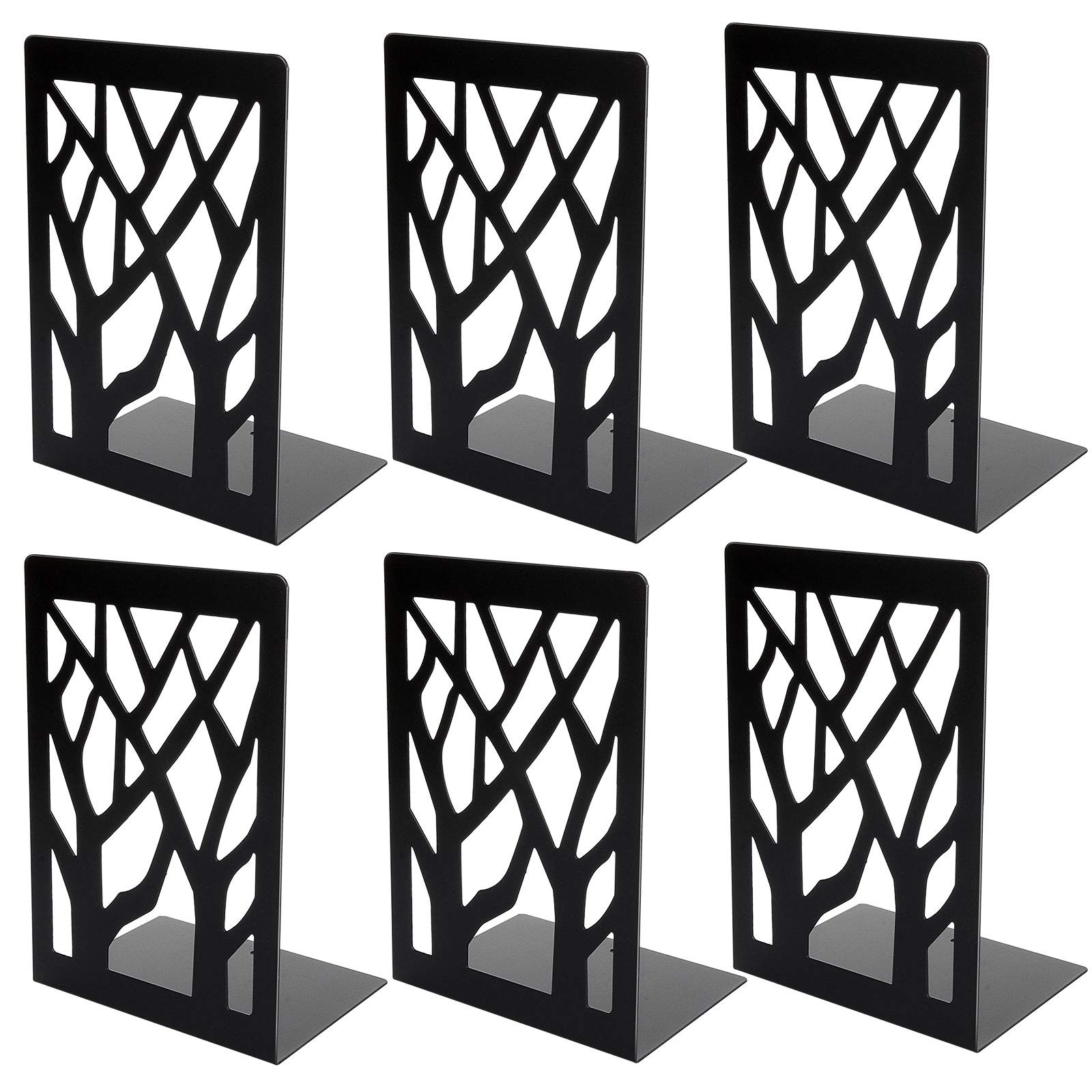 AHUNTTER Metal Bookends 3 Pair Tree Unique Design Book Ends Black Heavy Duty Book End Holder for Shelves Office & School Decorative