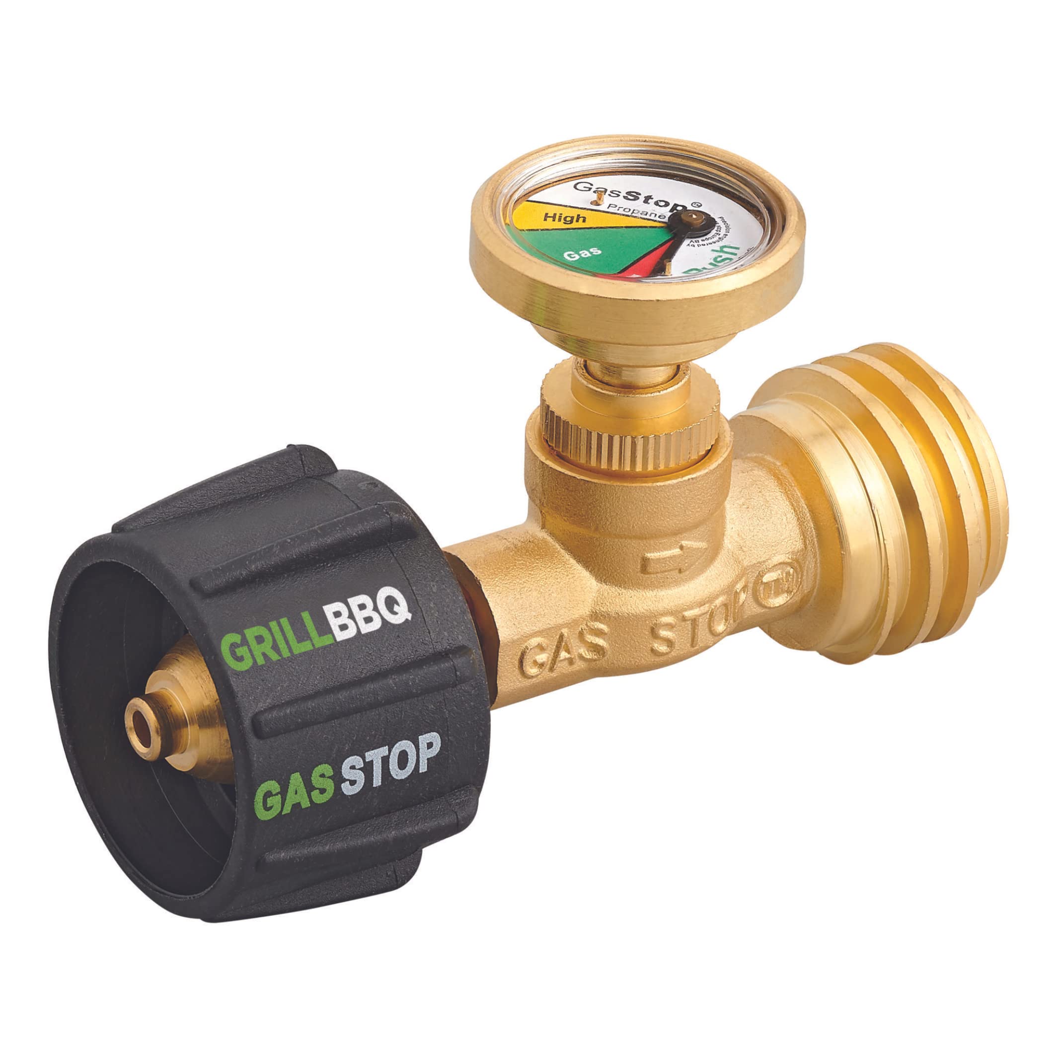 GasStop - Propane Tank Gauge with Emergency Shut-Off - Color Coded Pressure Meter, Propane Gas Gauge - ACME Universal Connection for Cylinder, Grill