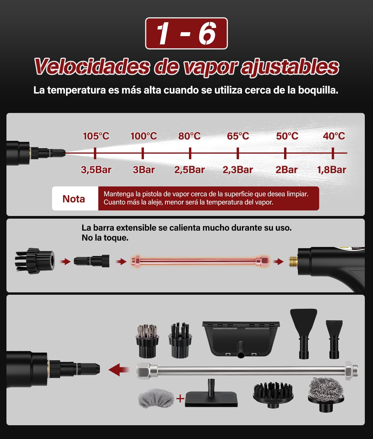 PAHTTO Limpiador a vapor multifuncional, depósito de agua de 1200 ml, pantalla LCD y mango ajustable, 20 accesorios, tiempo de calentamiento de 15 segundos, para cocina, sofá, ventanas, coche, etc.