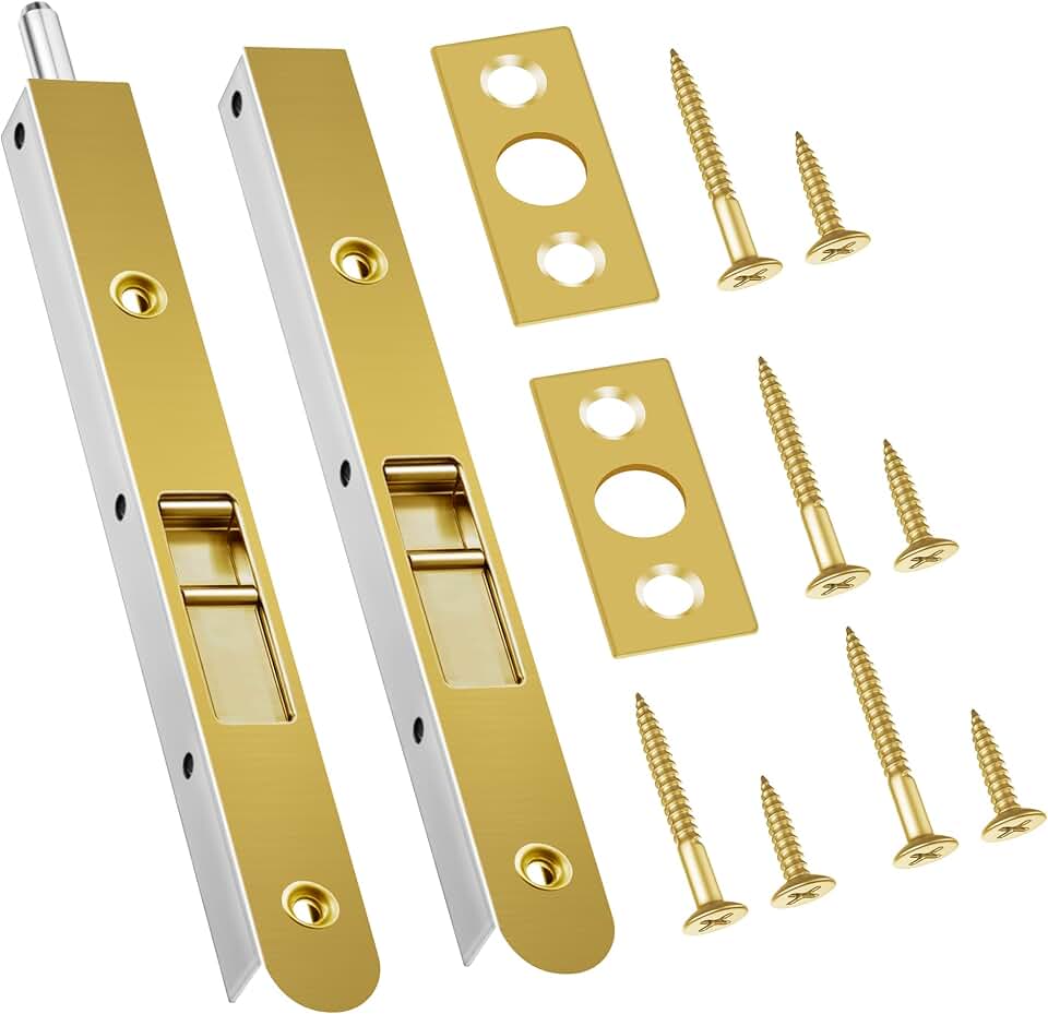 2 Pack 7 Inch Flush Bolt for Double Door, Heavy Duty Chrome Plating Flush Latch Bolts, French Lock for Opening and Composite Wood Double Dummy Door (Copper Plating Color)