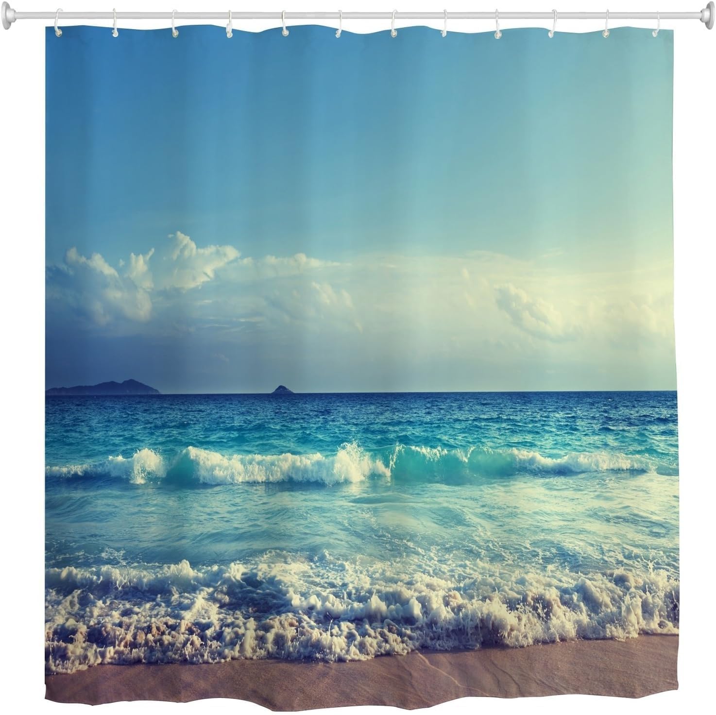 Ocean Shower Curtain Bathroom, Beach Theme Shower Curtains, Seaside Bath Curtain,72"x72", Blue