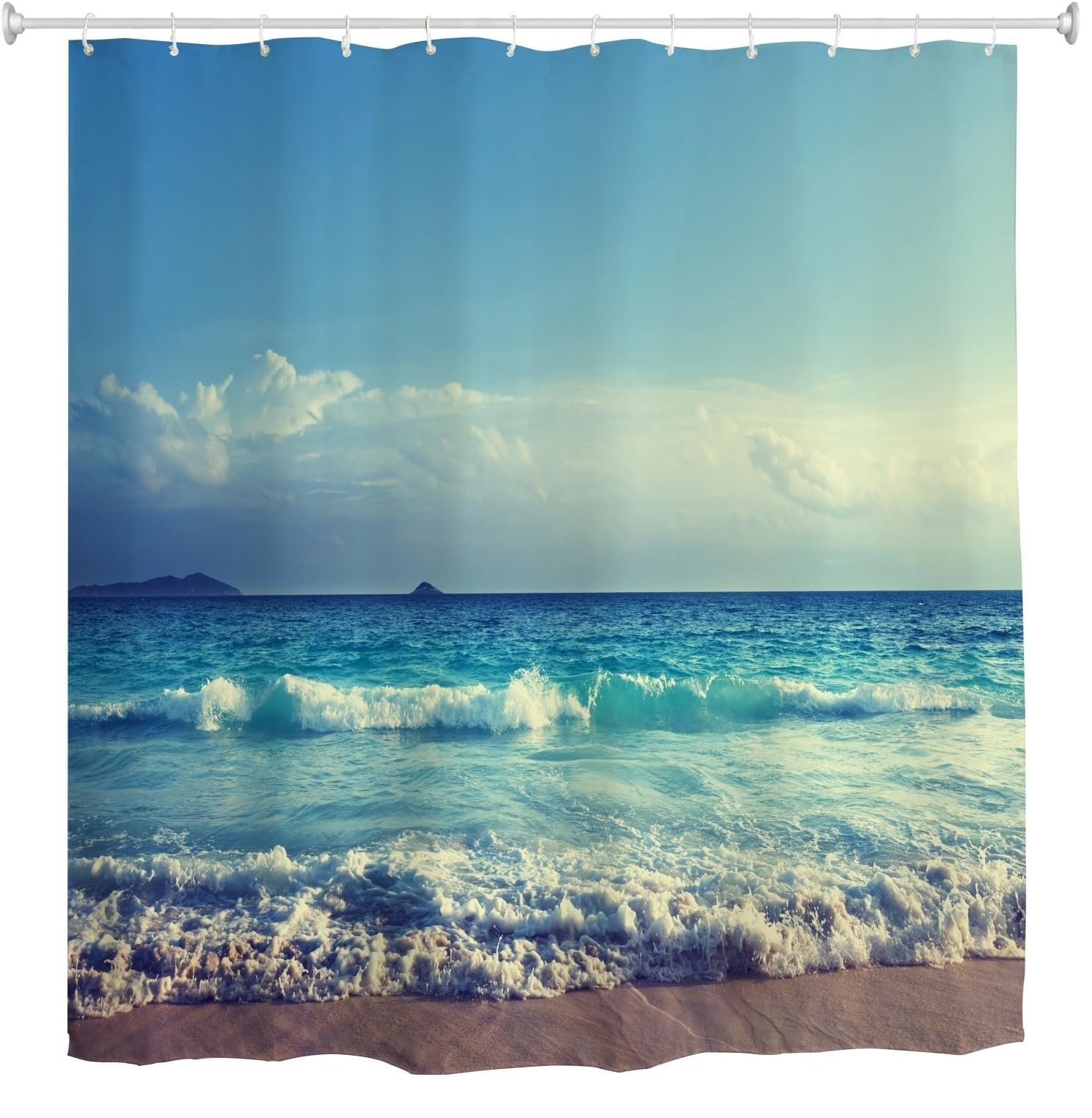 Ocean Shower Curtain Bathroom, Beach Theme Shower Curtains, Seaside Bath Curtain,72"x72", Blue