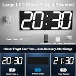 CHKOSDA 18.7 Inch Large Digital Clock with GPS Auto-Sync Time - White | 164ft Visibility, No Wi-Fi, Adjustable Timezone, 8-Level Dimming, Remote, Timer, for Living Room, Office, Classroom, Garage