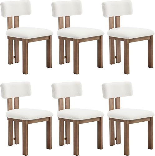 Miniatura 14 de Juego de 6 Sillas de Comedor de Madera con Lino, Sillas Modernas de Estilo Casa de Campo para Comedor y Cocina con Respaldo Curvado y Patas de Lino