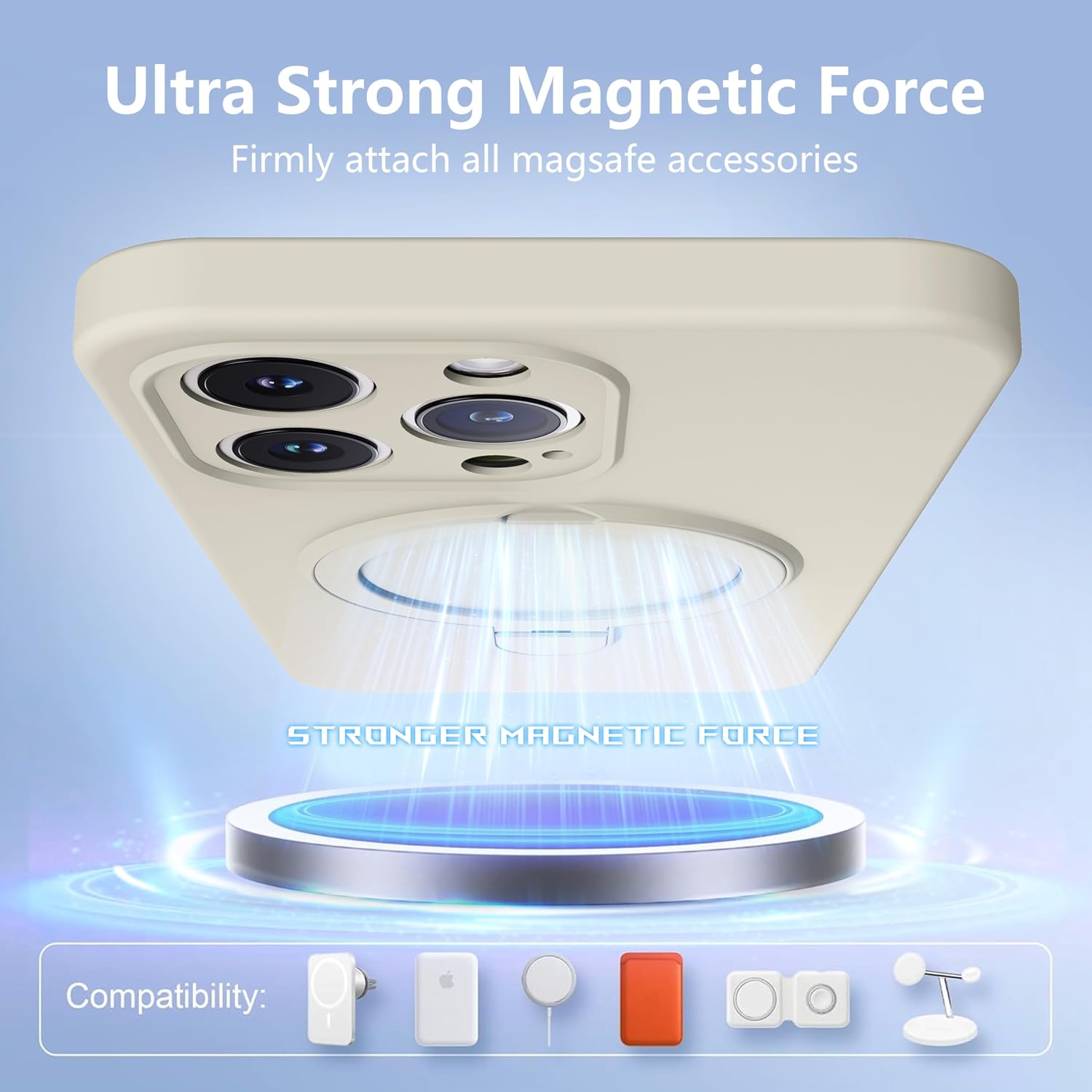 Magnetic Stand for iPhone 13 Pro Max Case, Liquid Silicone, [Compatible with MagSafe][Built-in Kickstand&Ring Holder] Anti-Scratch Soft Microfiber Lining, Cream image 3
