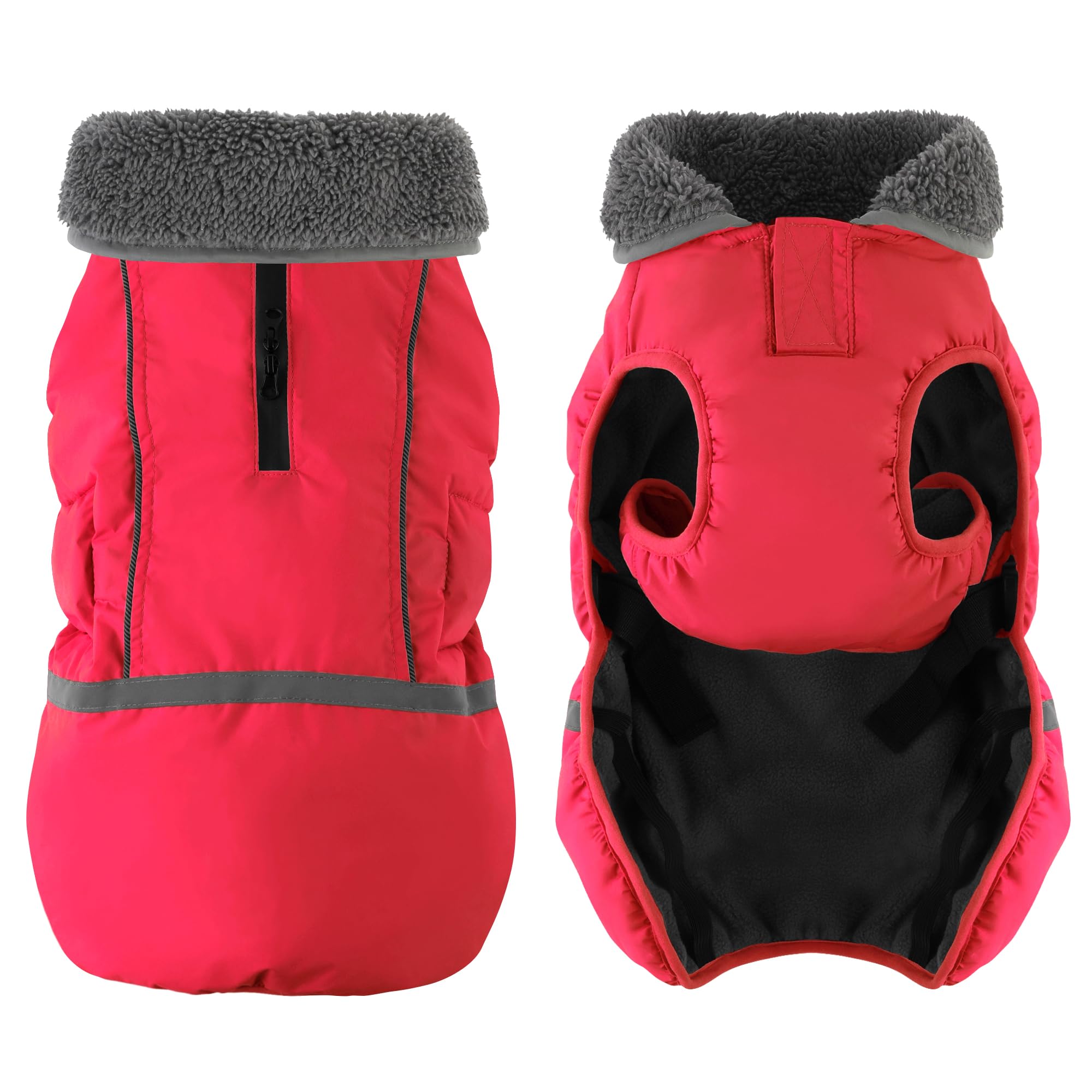 Dogcheer Abrigo cálido para perro, ropa de invierno con cuello polar, chaqueta reflectante para mascotas, ropa para clima frío, impermeable, resistente al viento, chaleco de nieve para cachorros