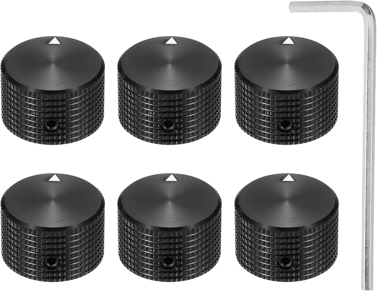 sourcing map 6 Pcs Aluminium Potentiometer Knobs, 1/4" (6mm) Universal Volume Tone Control Knobs for Guitar, Bass, Grid 5/8" Black