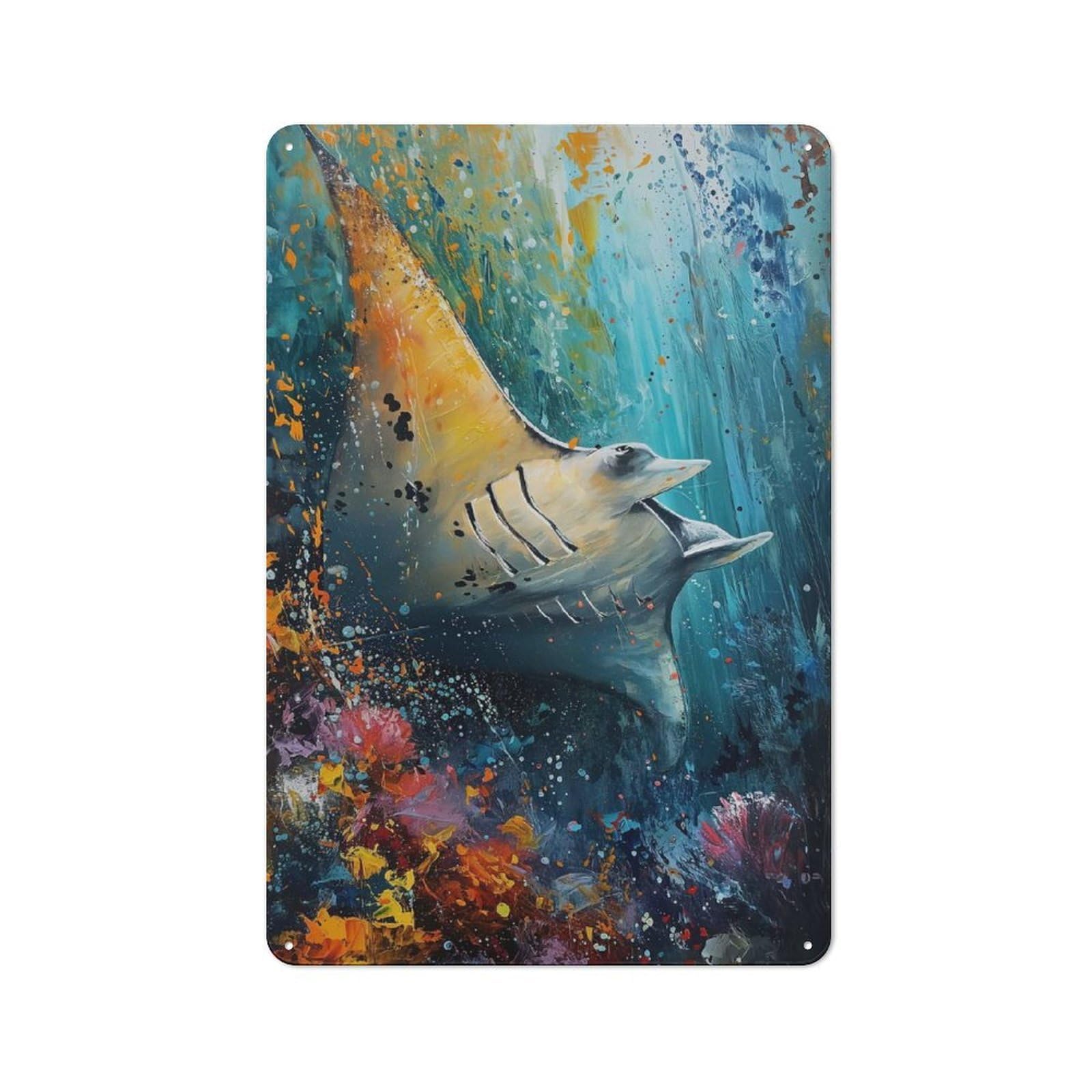 Junmoney The Majestic Manta Ray Retro-Style Tin Sign 30X20cm For Man Cave Or Games Room, A Metal Wall Feature For Games Rooms And Man Caves