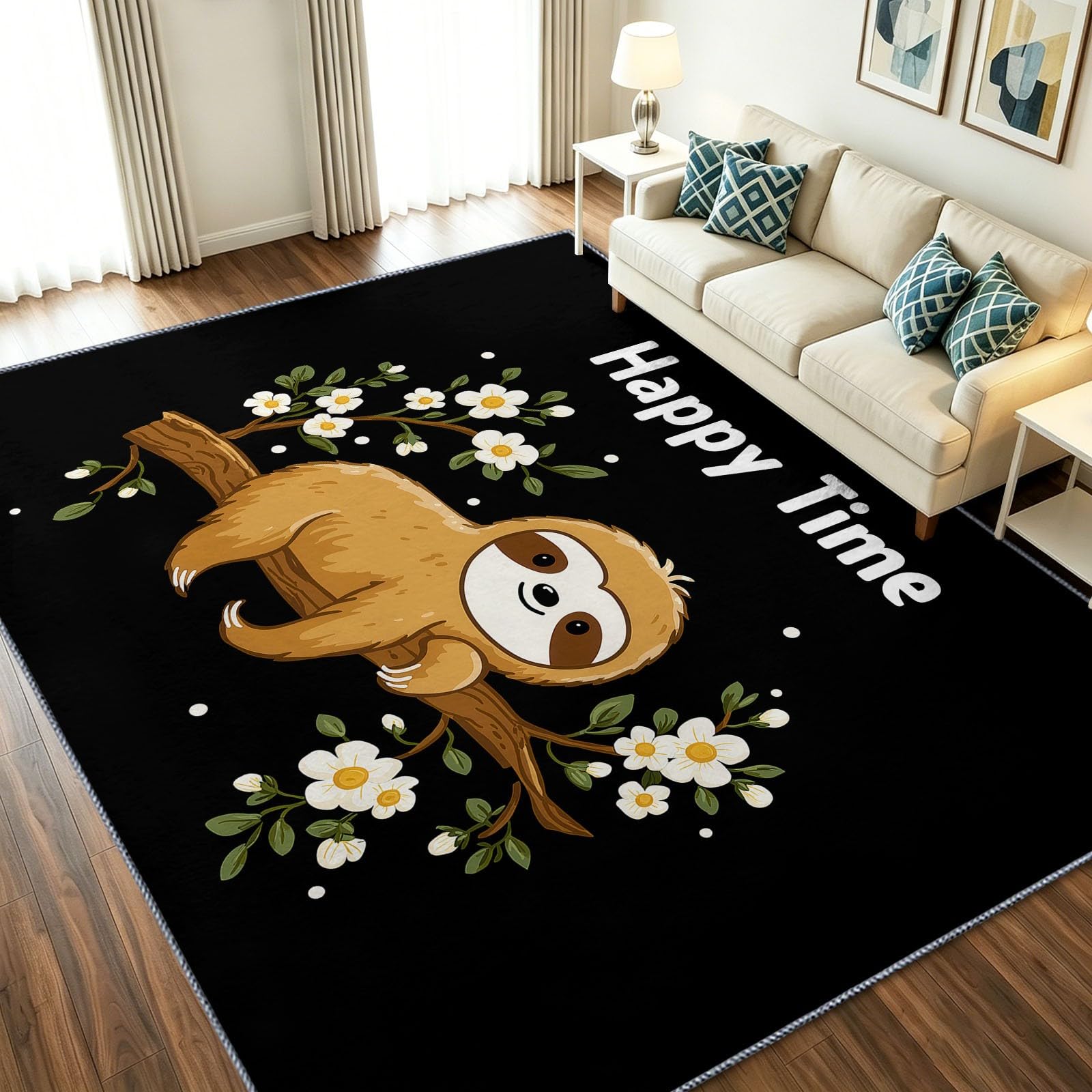 Felpudo interior decorativo de flores y oso perezoso para recibidor acogedor