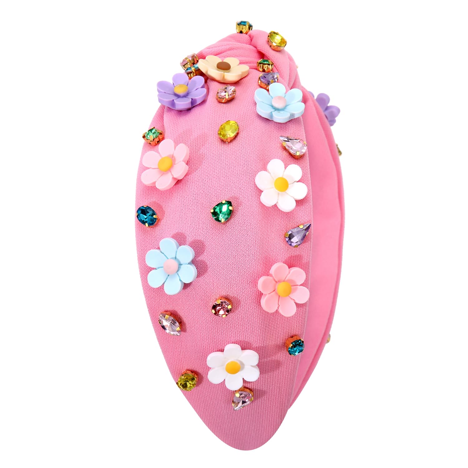 4486 Summer Headband - White Pink Floral Beaded Flower Palm Leaf Top Knot Amazon.com : NVENF Flower Headbands for Women Spring Summer  main image 4