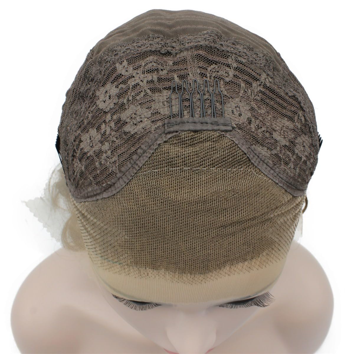 iwonawig Lace Front Wig Synthetic Shoulder Length Wavy Brown Half Hand Tied Heat Friendly Fiber Hair Wig