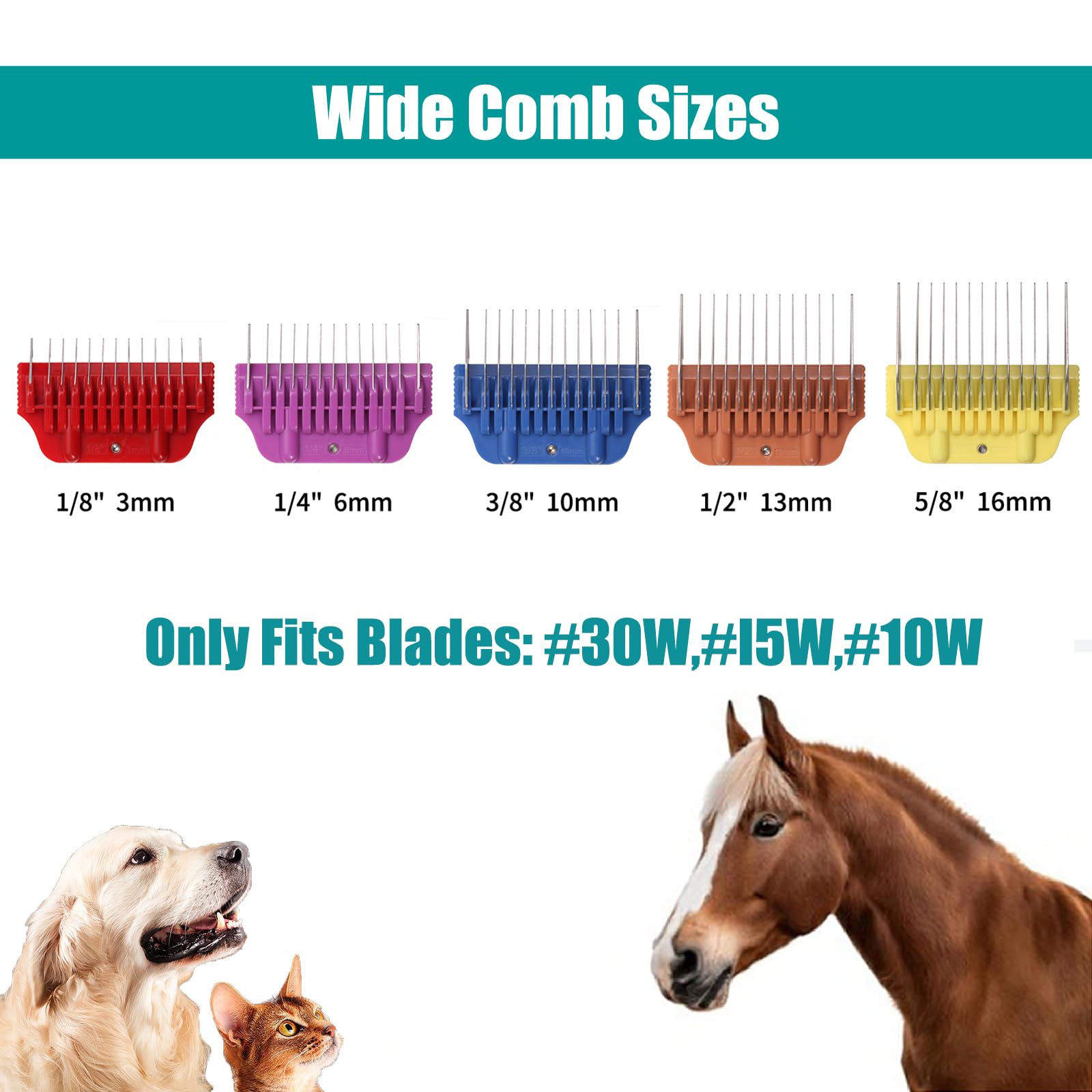 DOG Schermaschinen-Aufsatz aus Edelstahl, breit, Kamm-Set für A5-Serie | Kämme mit Schnappbefestigung, nur Tanne für 10 W/15 W/30 W breite Klinge (mittelgroß, 5-teilig)