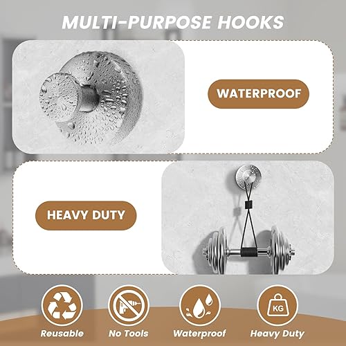 Miniatura 4 de BKV - Ganchos de ventosa para ventanas de vidrio, ganchos removibles para ducha interior, ganchos de toalla de metal para baños, paquete de 4 (plata)